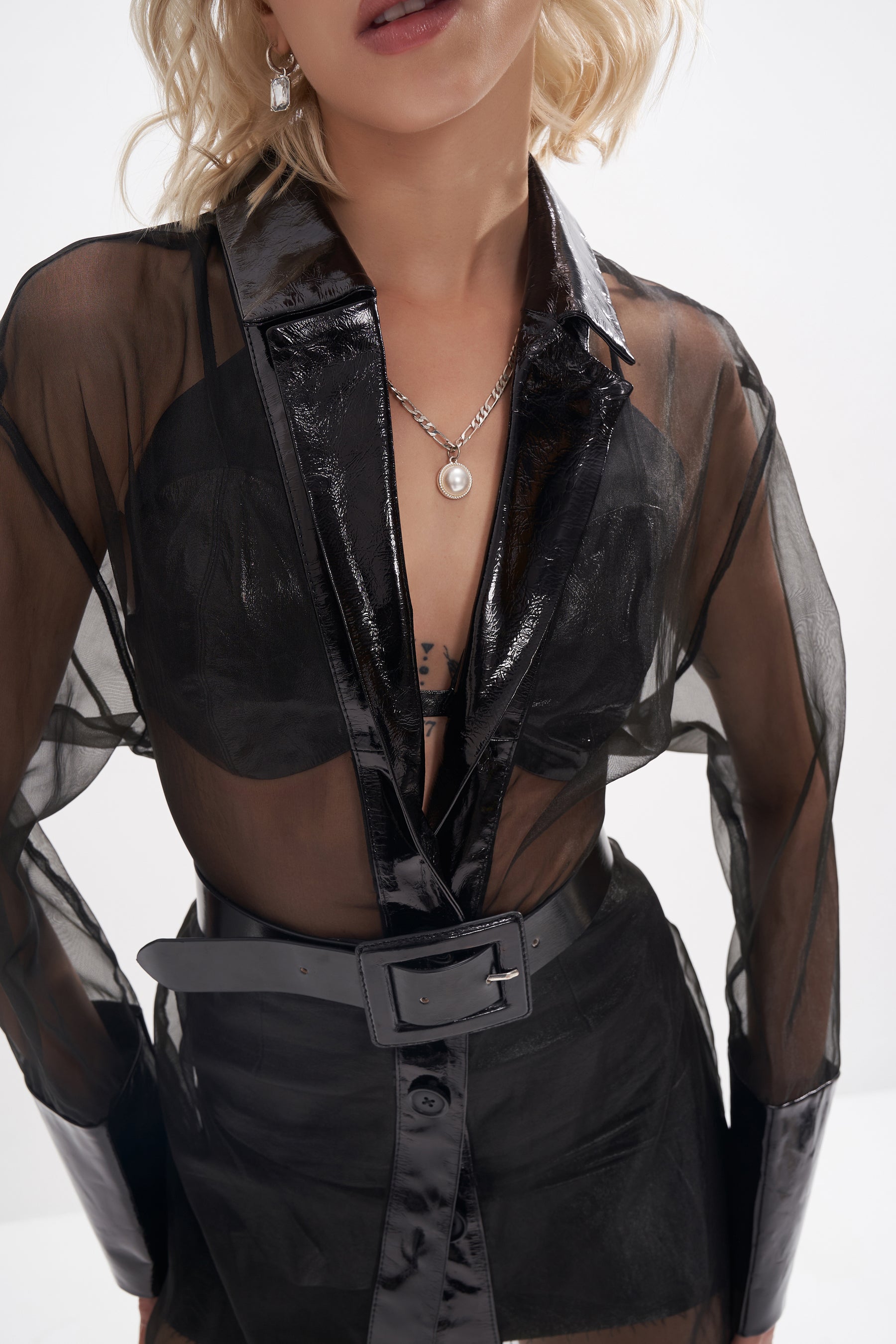 Brida Dress - Organza & Leather Mix - Black