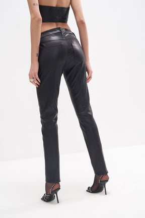 Issa - Five Pocket Stretch Leather Jeans - Black