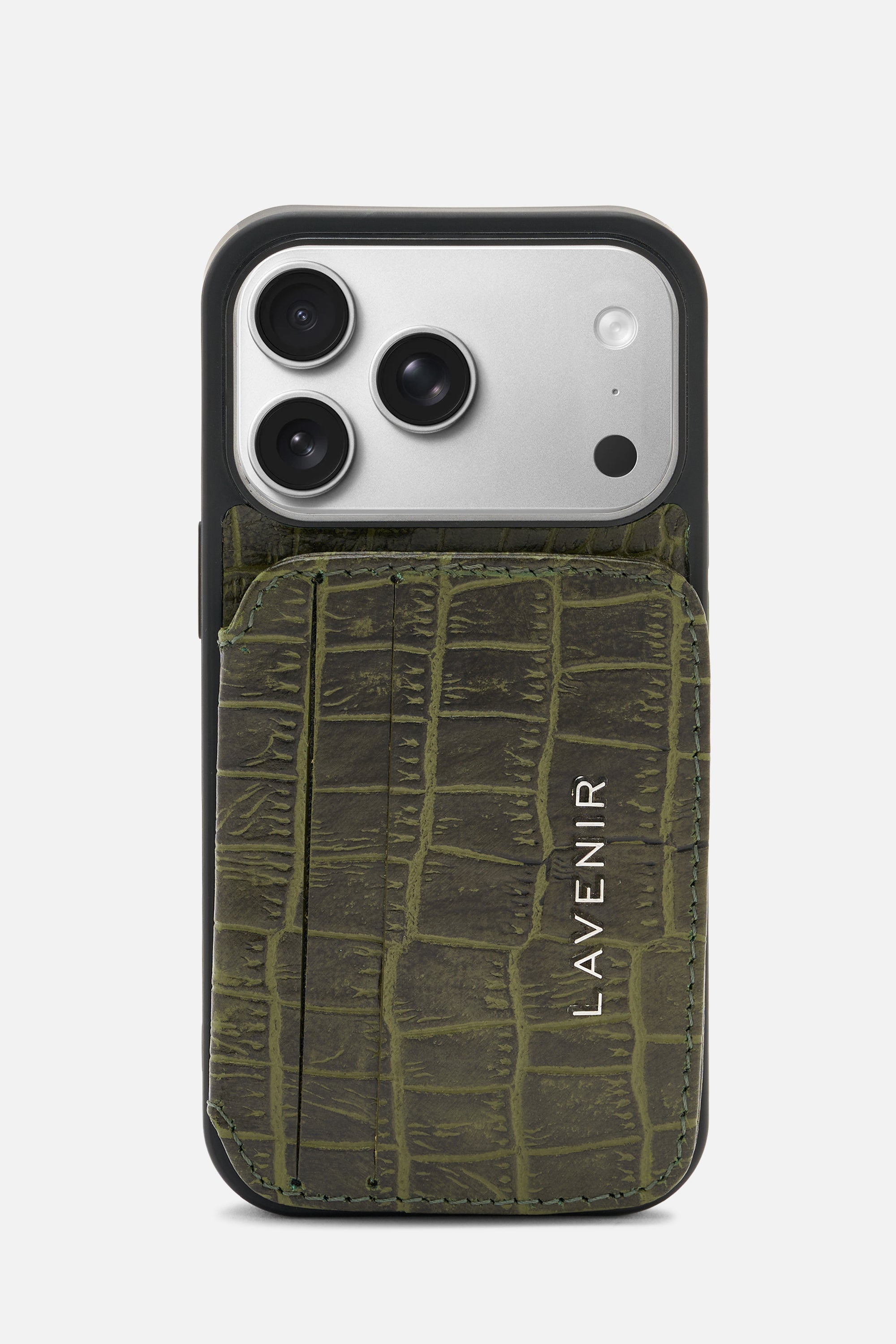 iPhone Croco Card Wallet Case - Olive Green
