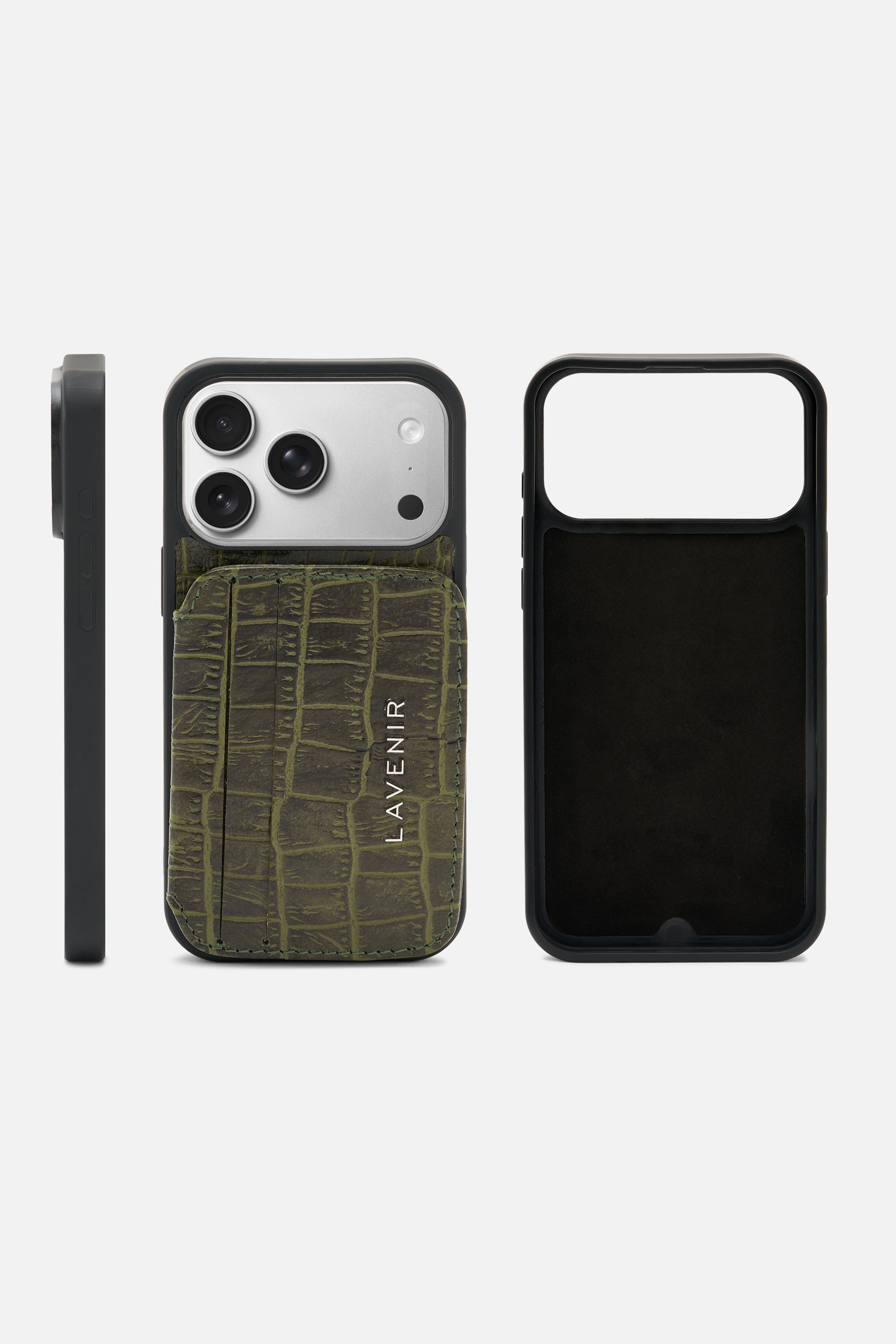 iPhone Croco Card Wallet Case - Olive Green