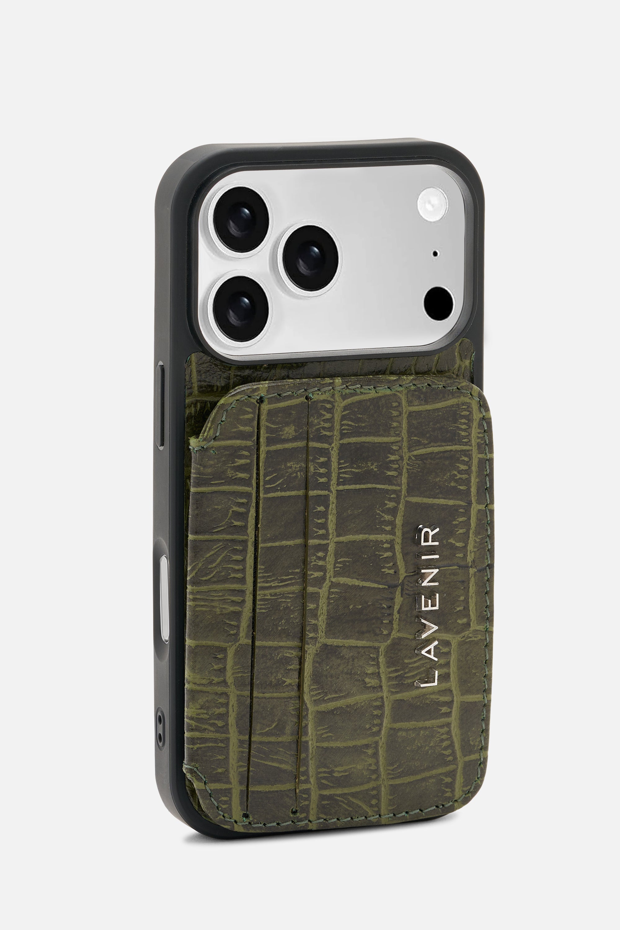 iPhone Croco Card Wallet Case - Olive Green