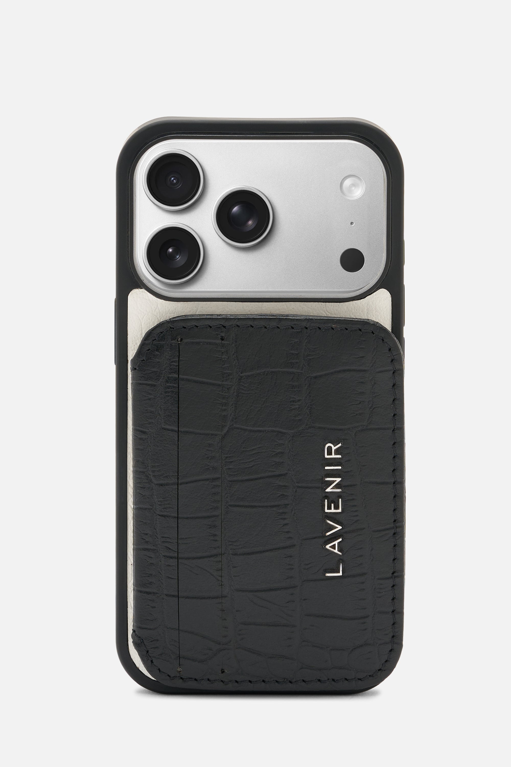 iPhone Card Wallet Case - Croco Colorblock- Black & White