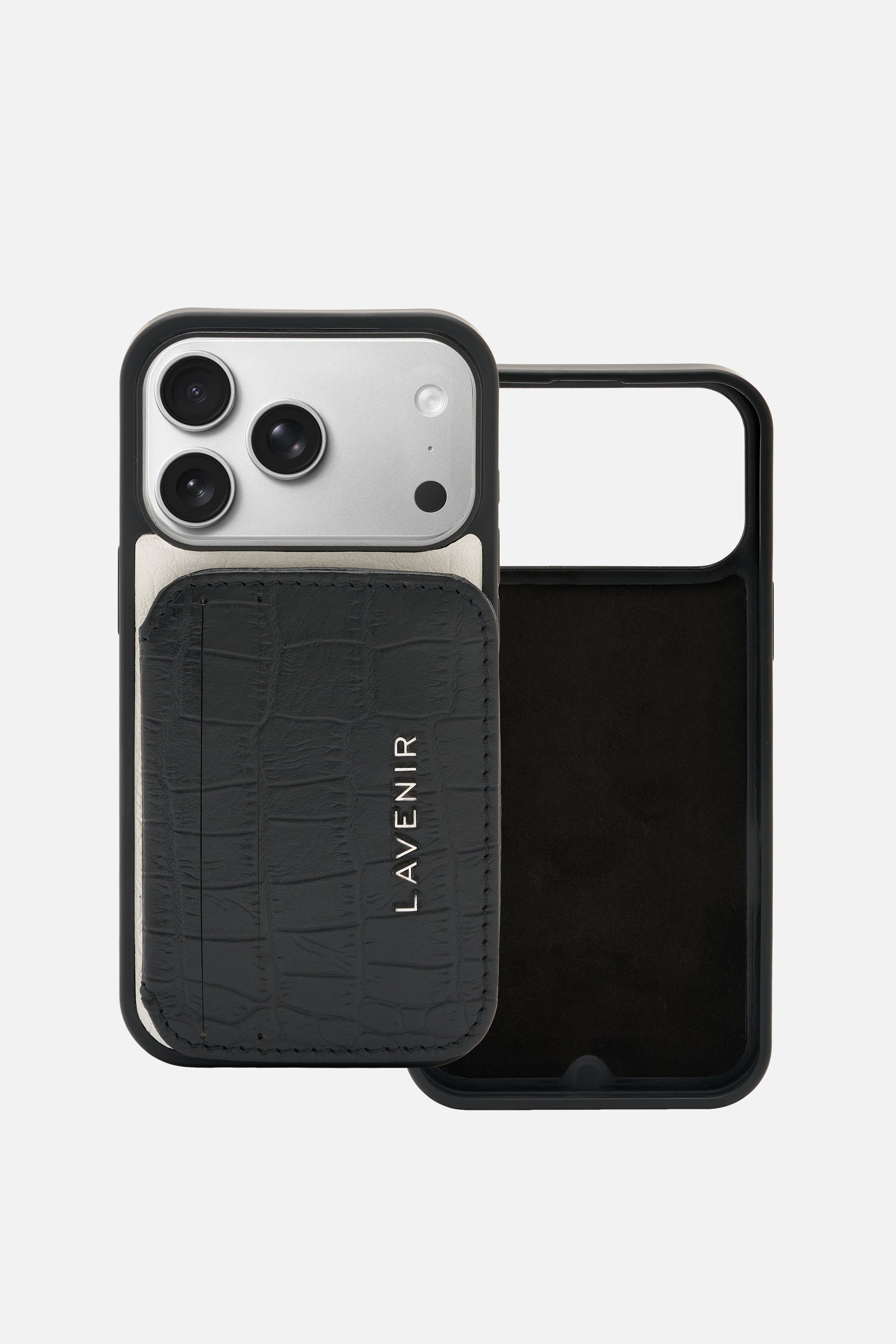 iPhone Card Wallet Case - Croco Colorblock- Black & White