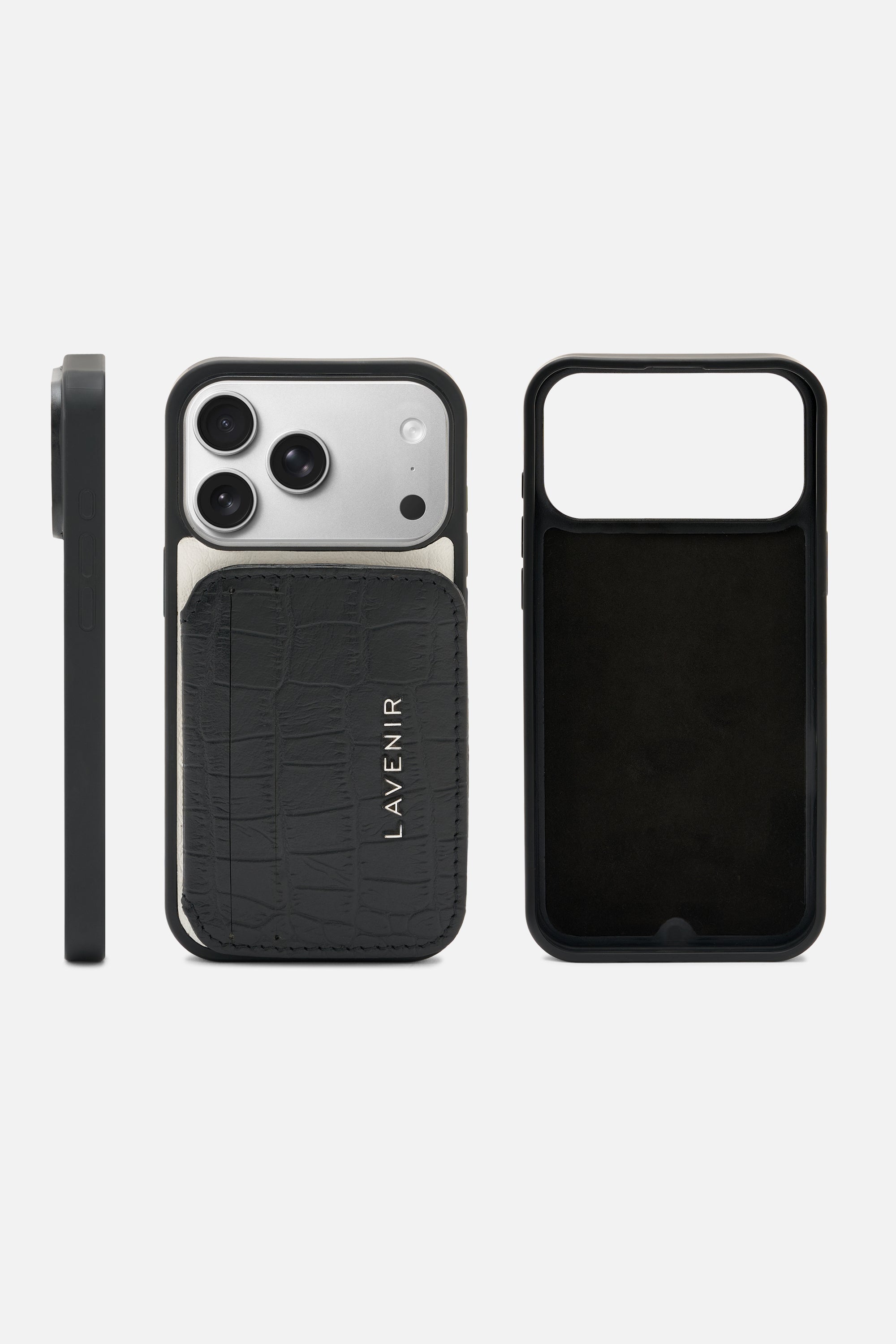 iPhone Card Wallet Case - Croco Colorblock- Black & White