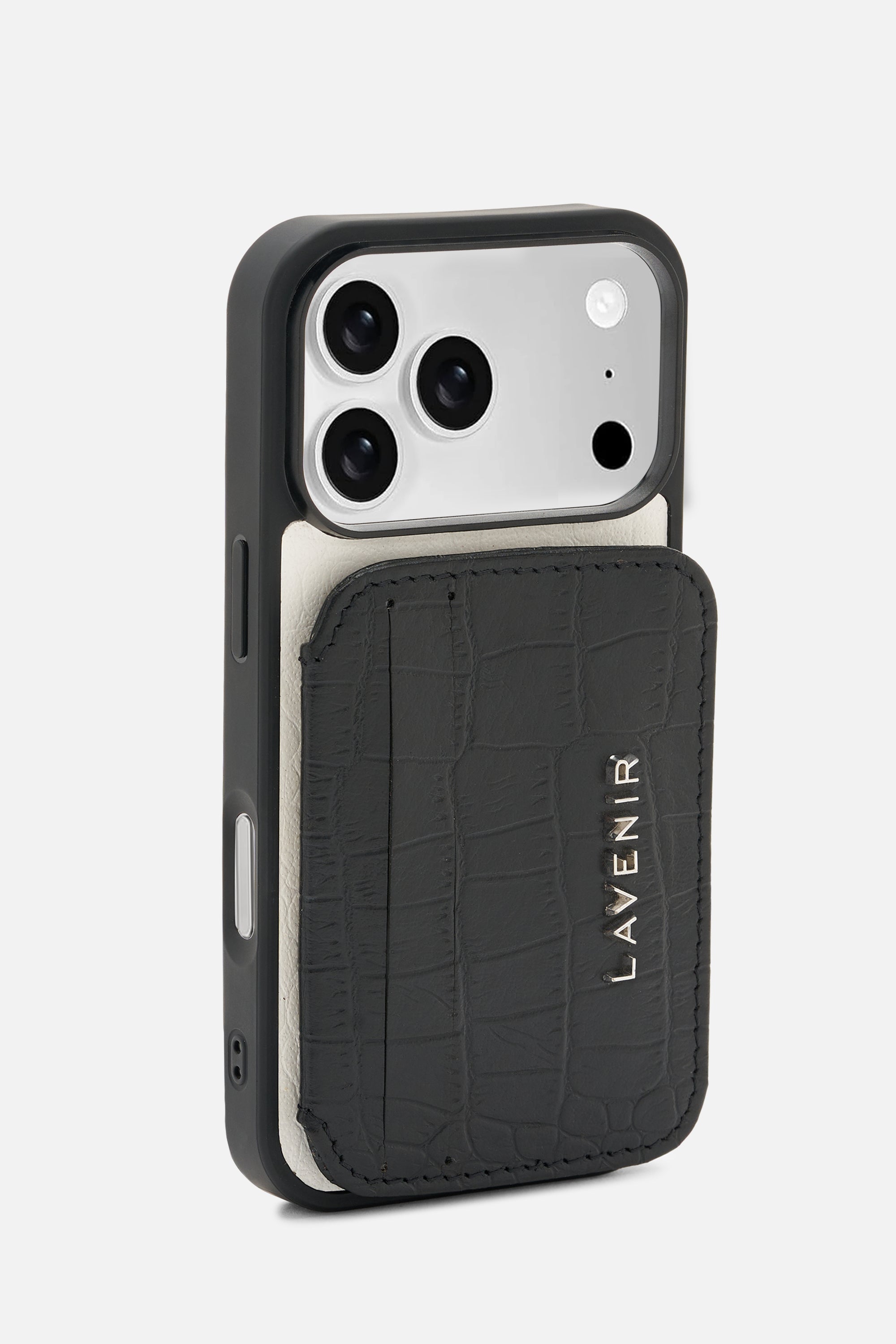 iPhone Card Wallet Case - Croco Colorblock- Black & White
