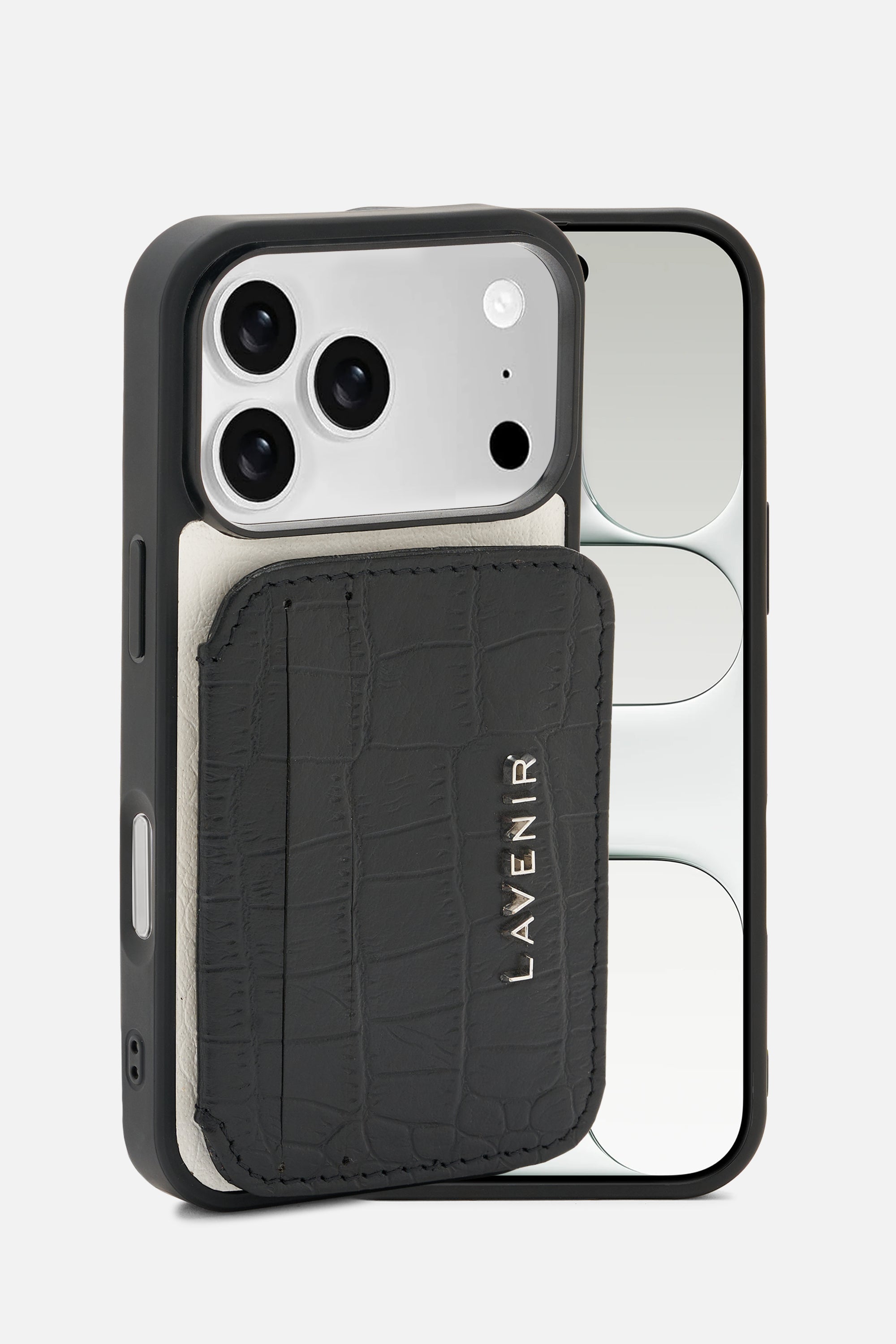 iPhone Card Wallet Case - Croco Colorblock- Black & White