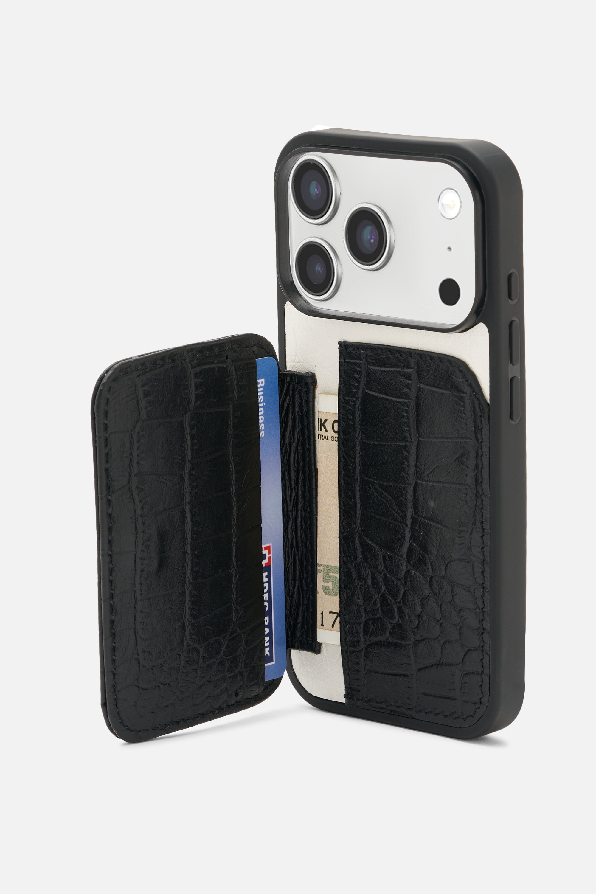 iPhone Card Wallet Case - Croco Colorblock- Black & White
