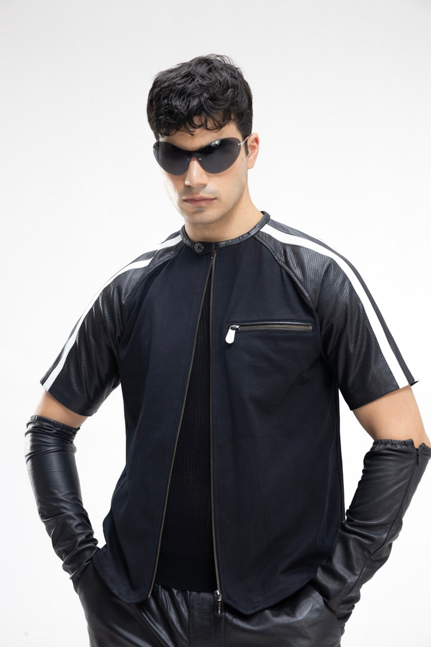Drift – Leather Sleeve Zip Shirt