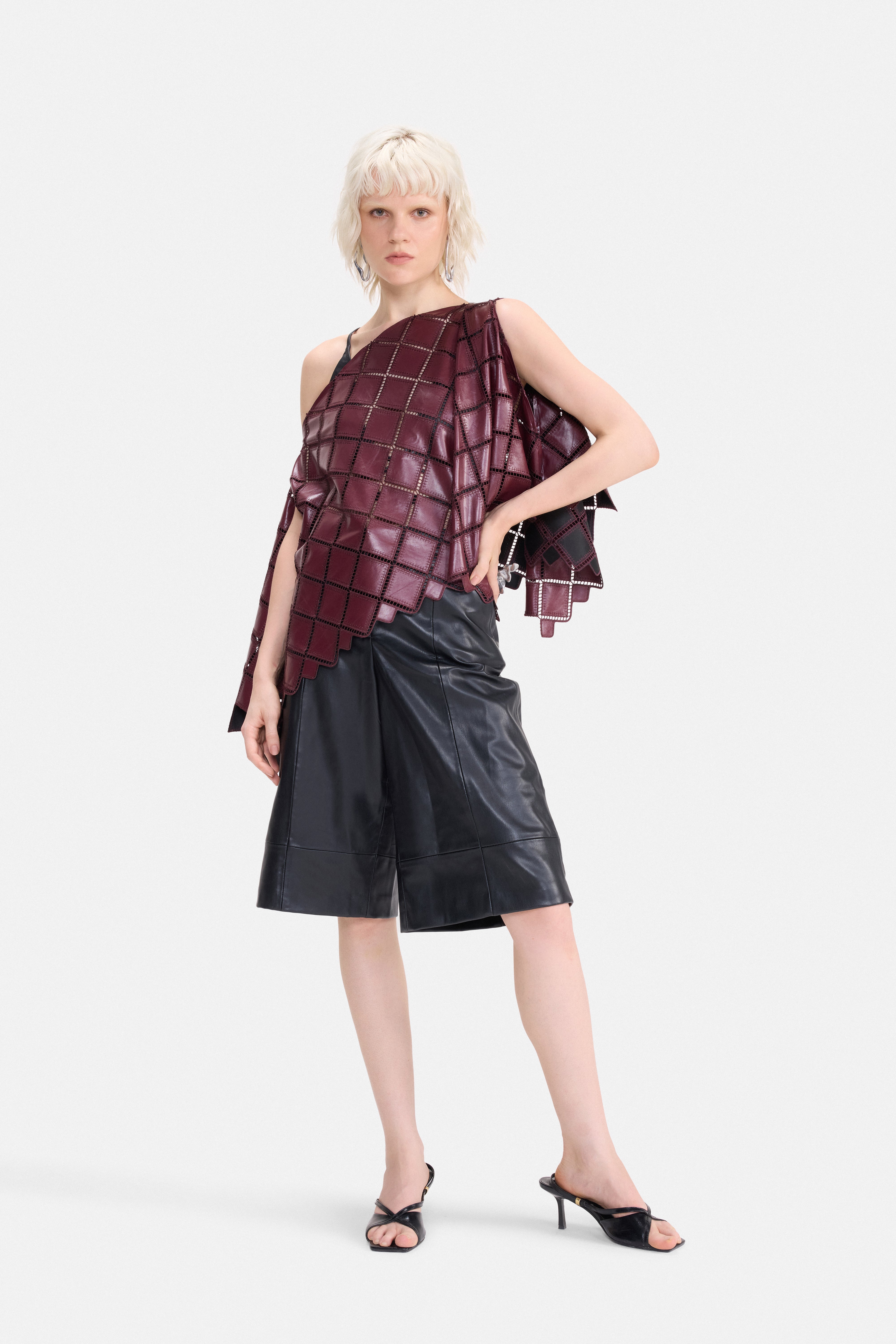 FREE FLOW - LEATHERETTE CUTWORK CAPE TOP