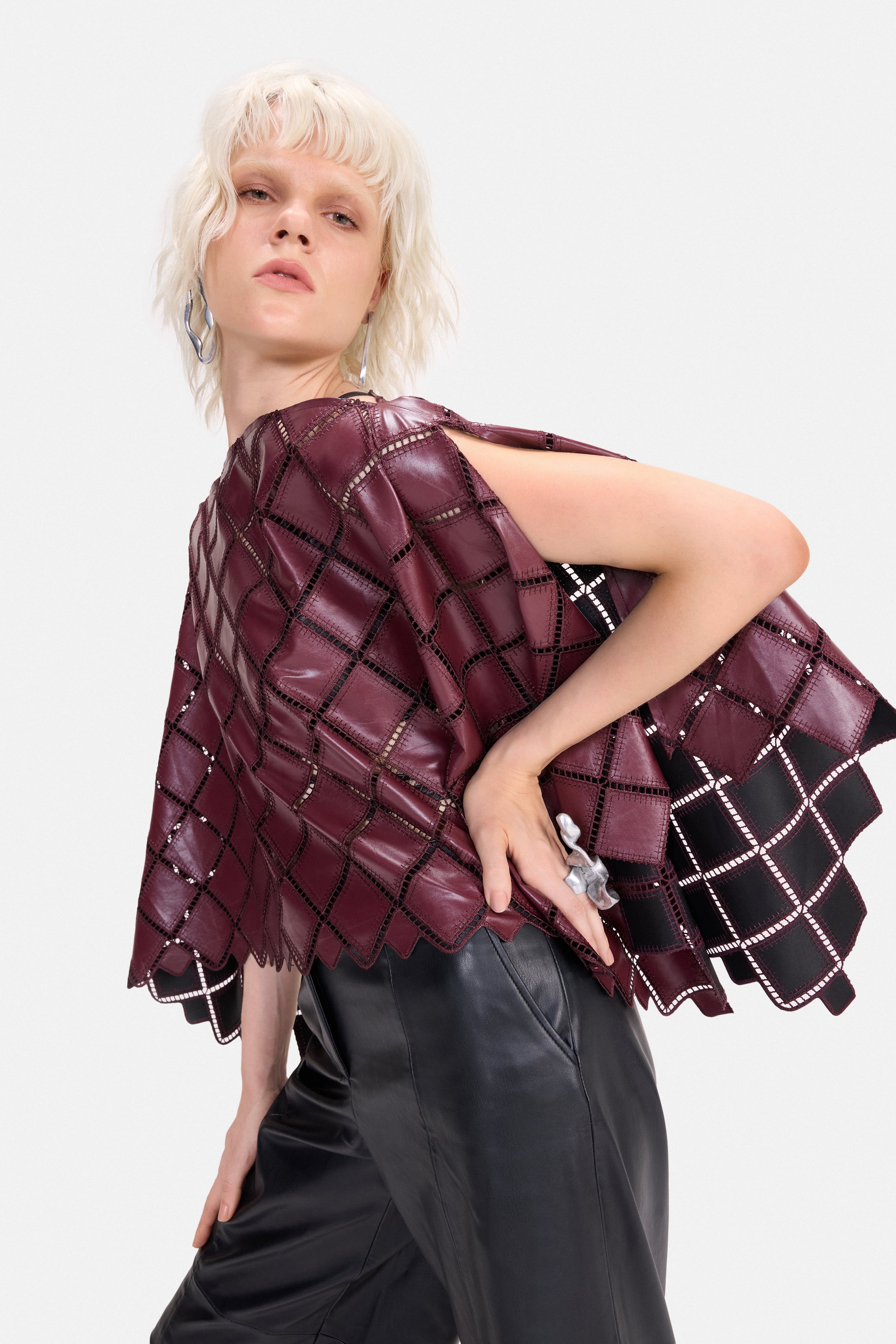 FREE FLOW - LEATHERETTE CUTWORK CAPE TOP
