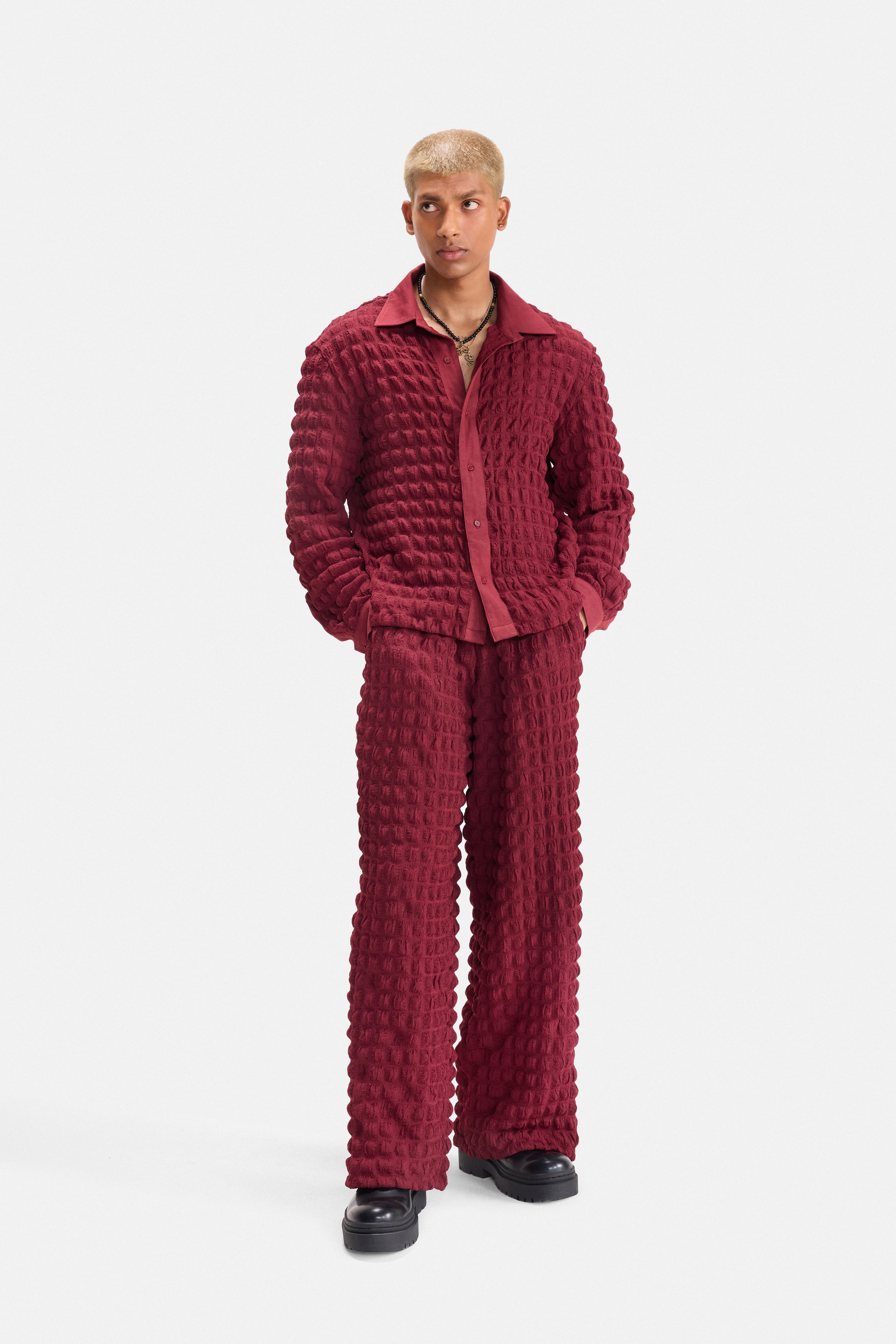 PURE CHAOS – Maroon Stretch Waffle Shirt
