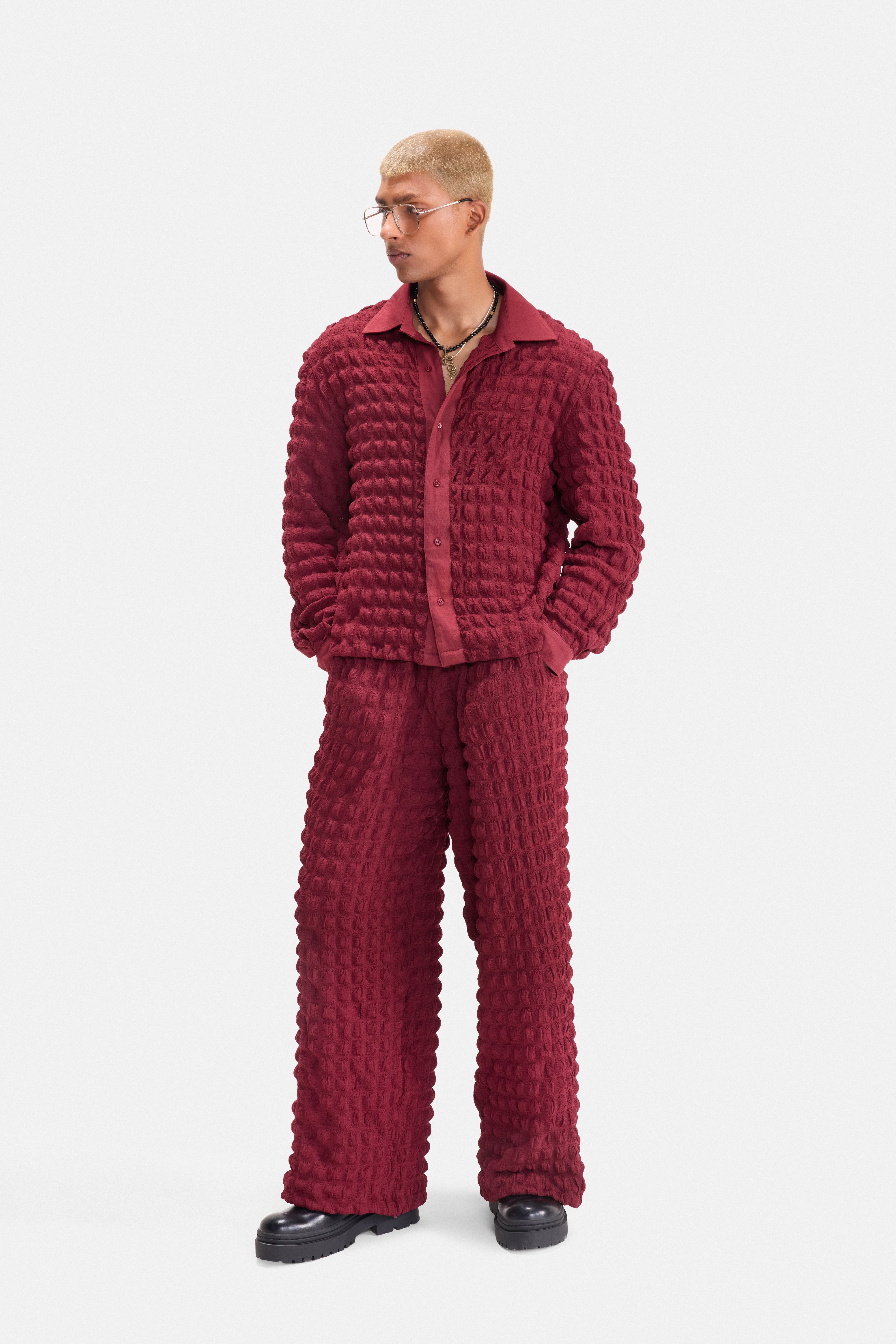 PURE CHAOS – Maroon Stretch Waffle Co-ord