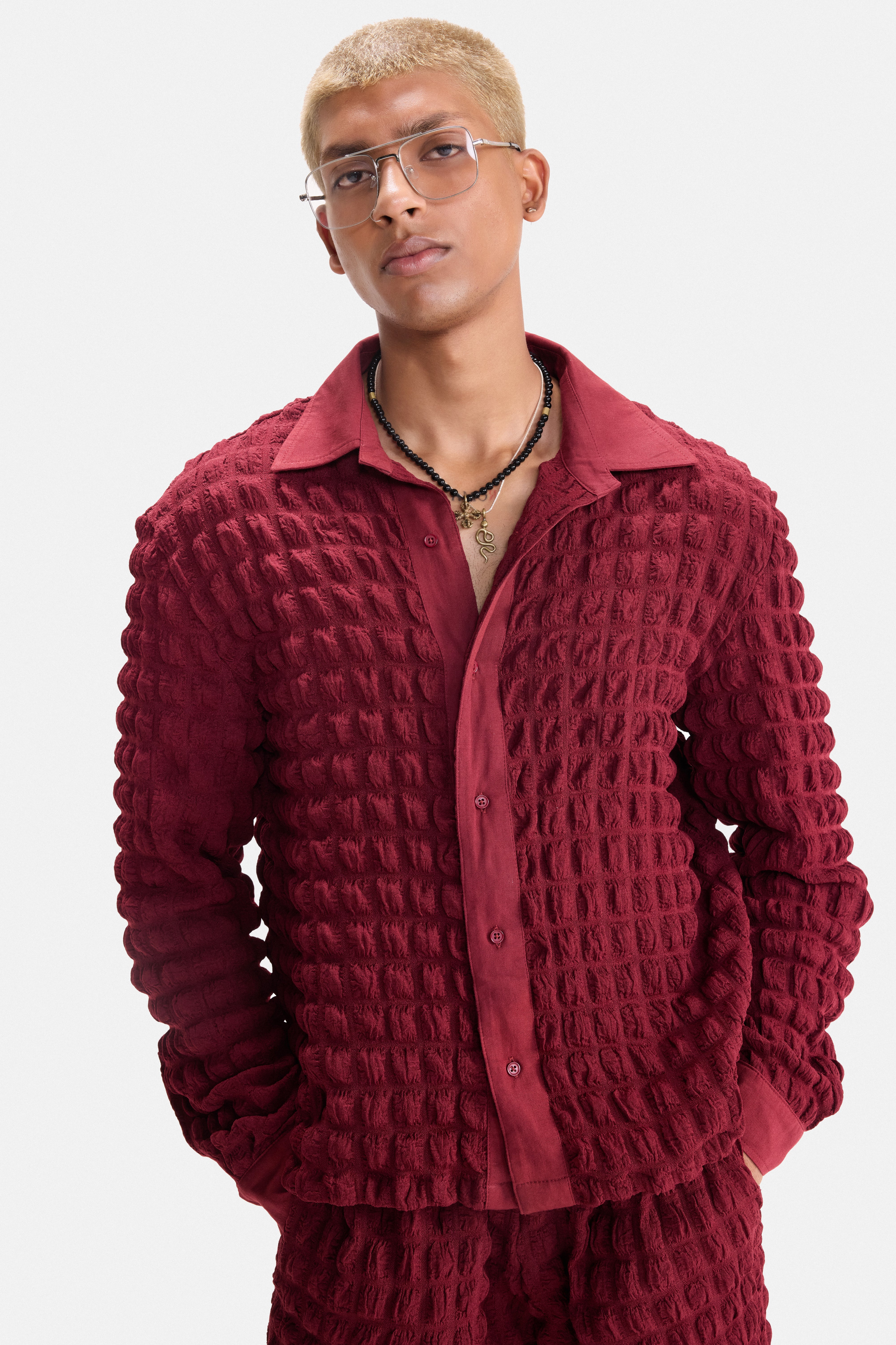 PURE CHAOS – Maroon Stretch Waffle Shirt