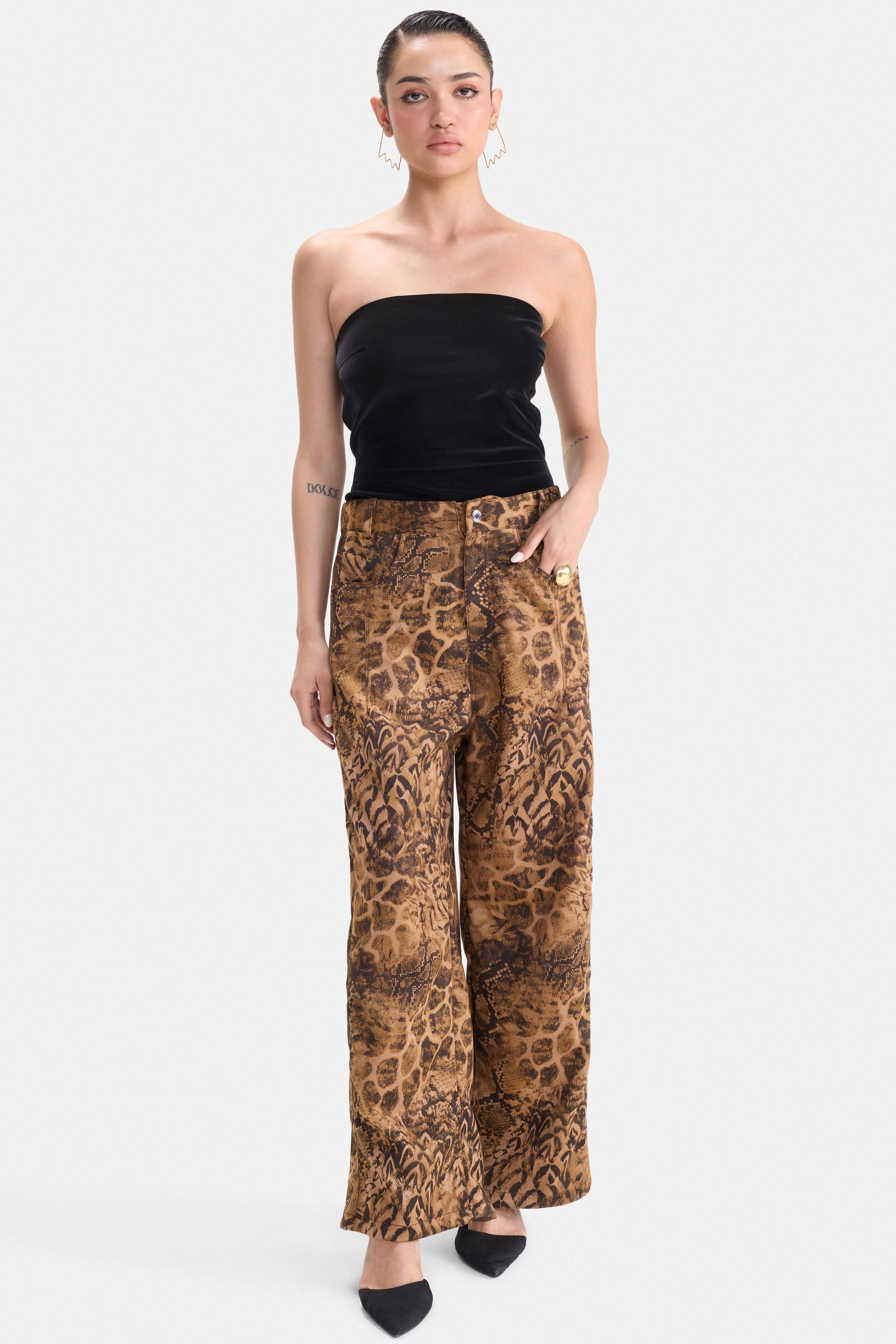 ROAR- Faux Suede Wide-Leg Pants