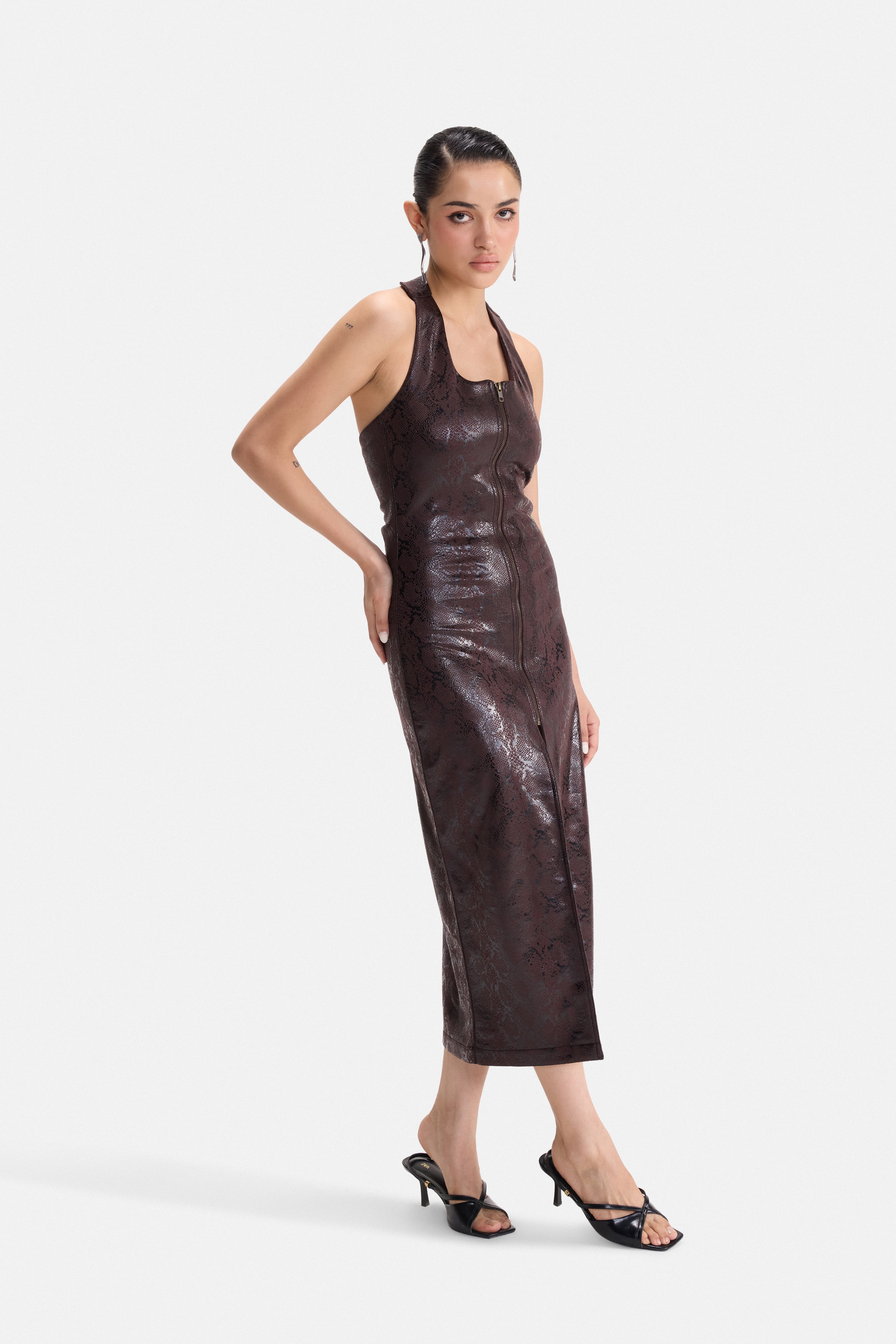 SHE BITES -  PYTHON EMBOSSED HALTER DRESS