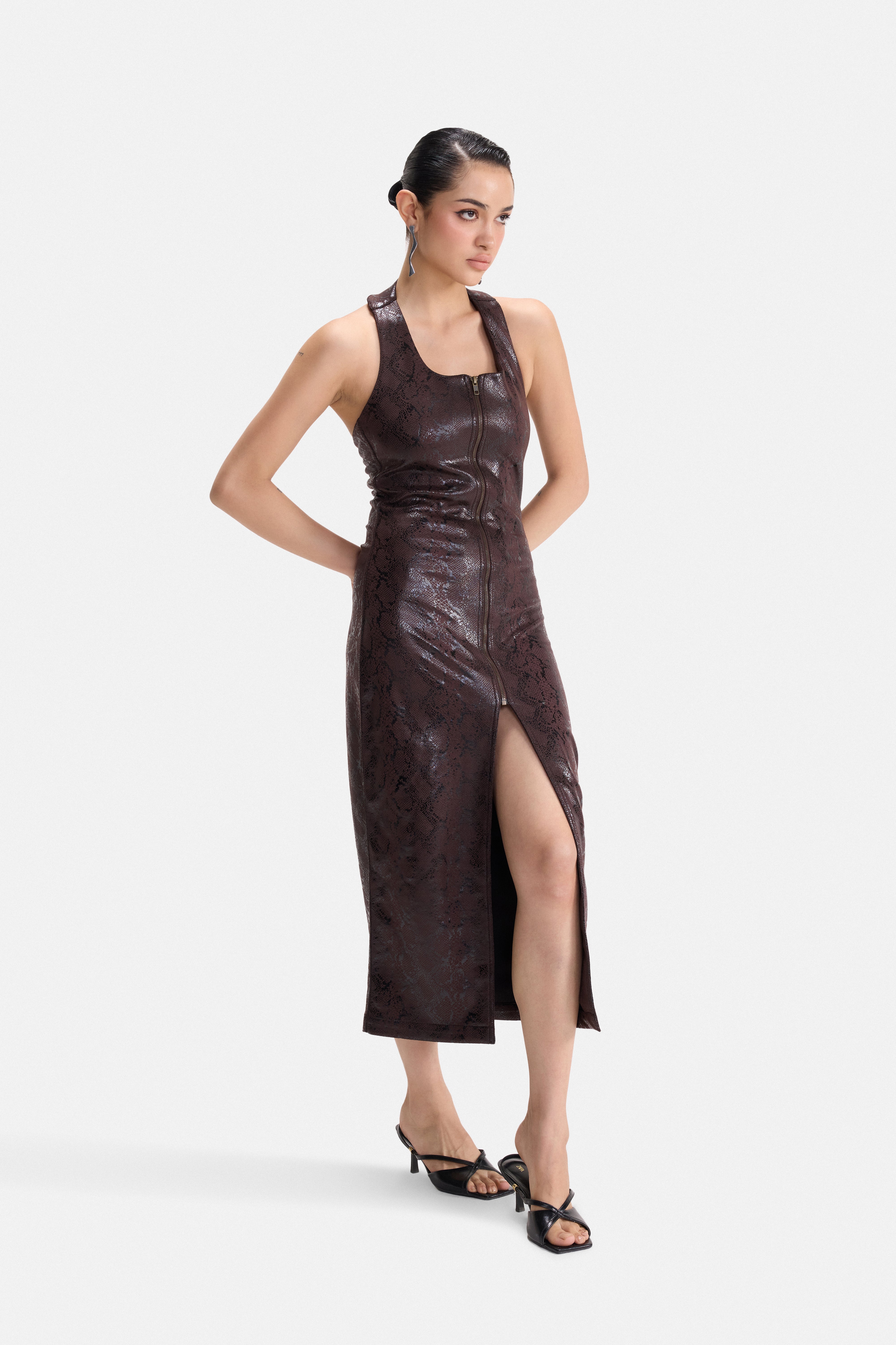 SHE BITES -  PYTHON EMBOSSED HALTER DRESS