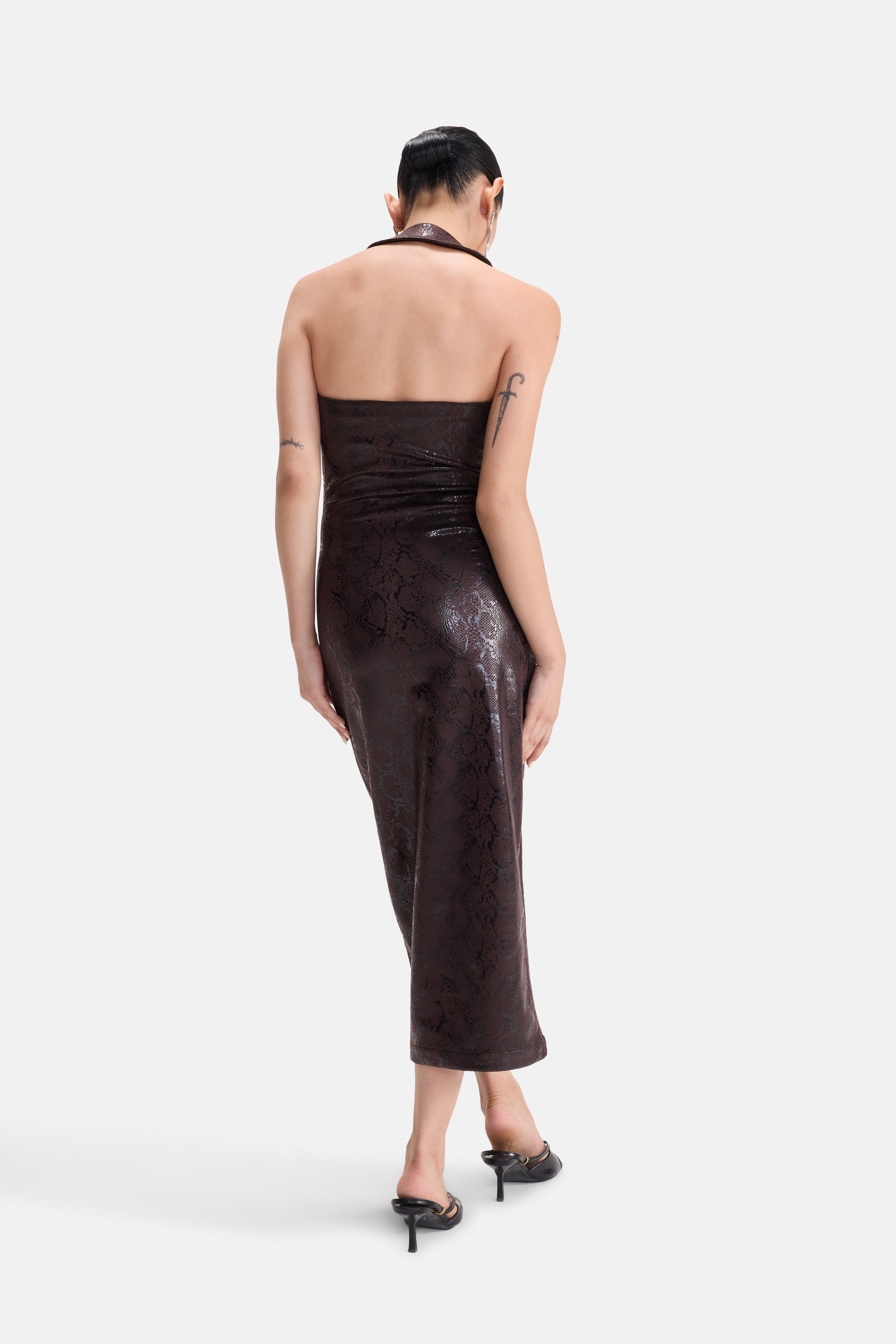 SHE BITES -  PYTHON EMBOSSED HALTER DRESS