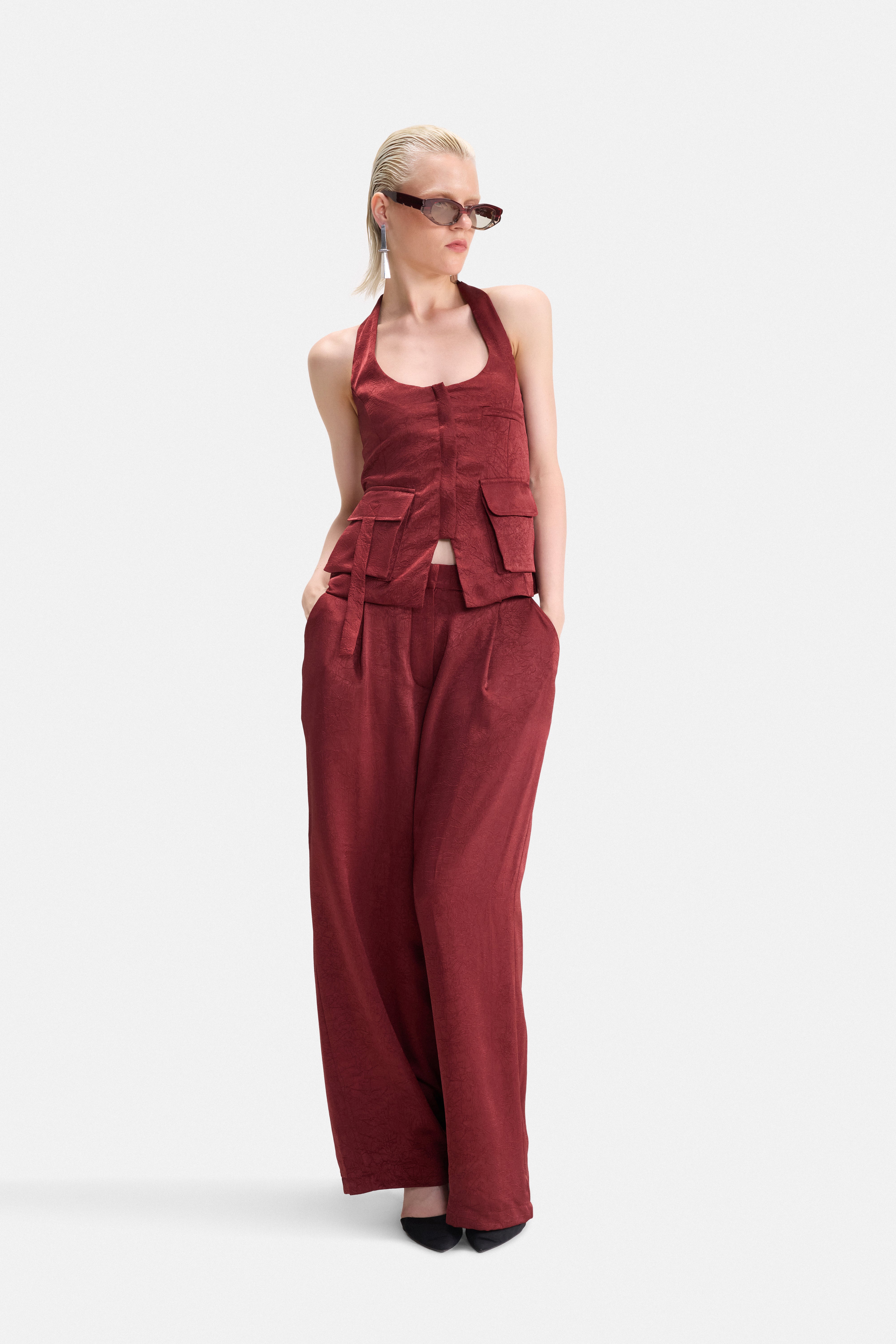 CRUSH - WINE SATIN PANTS