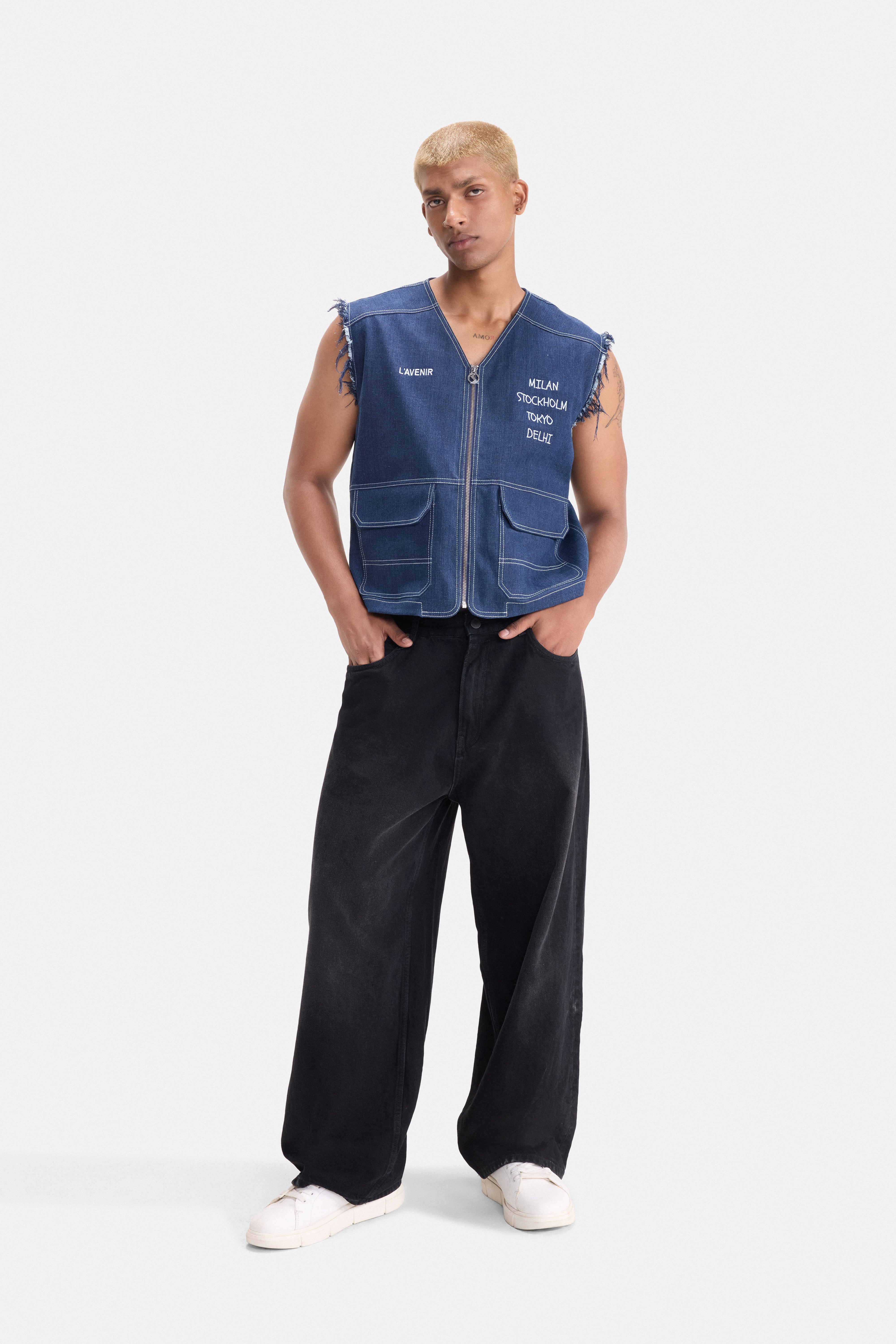 WORLD TOUR - RIBBED DENIM UTILITY GILET