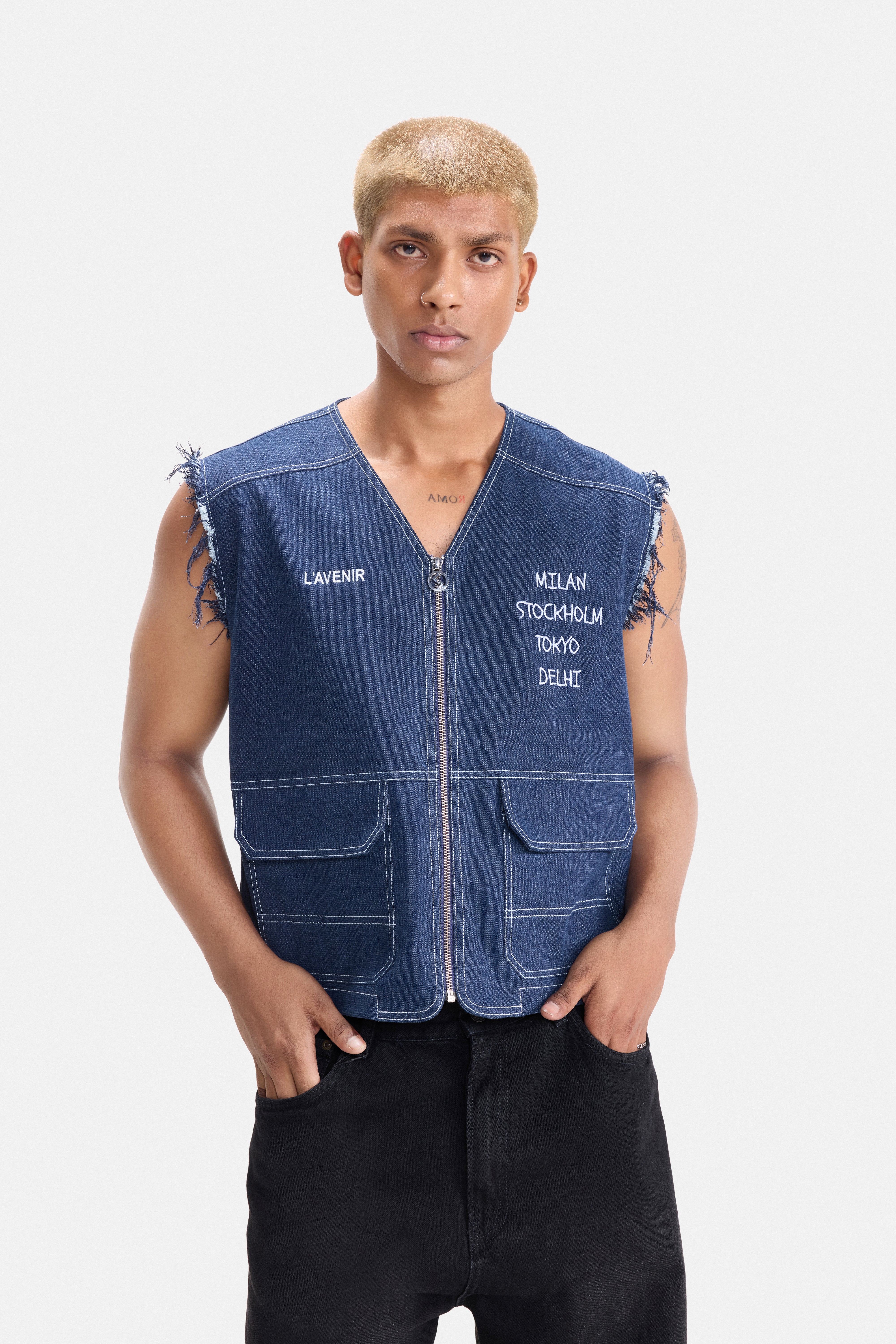 WORLD TOUR - RIBBED DENIM UTILITY GILET