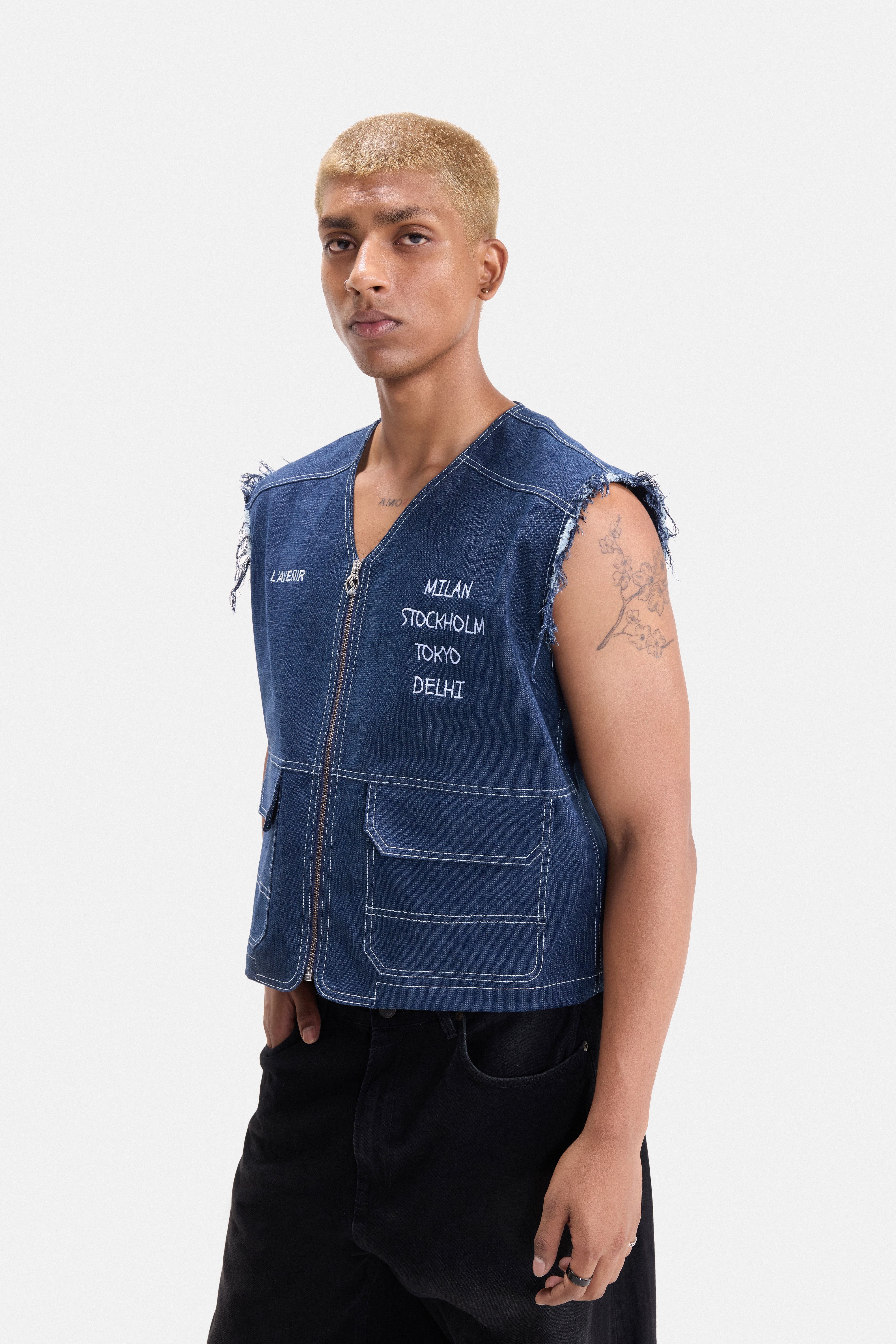 WORLD TOUR - RIBBED DENIM UTILITY GILET