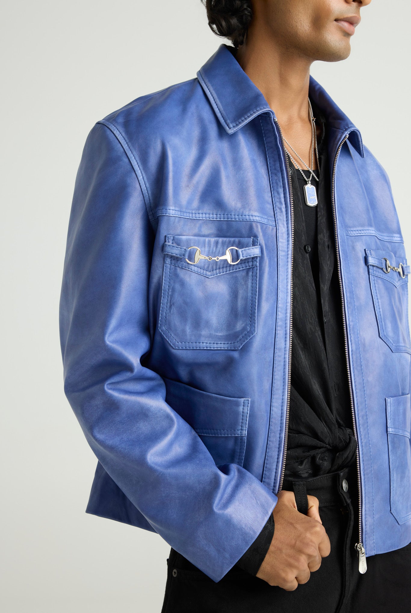 STRYKER- Electric Blue Leather Jacket