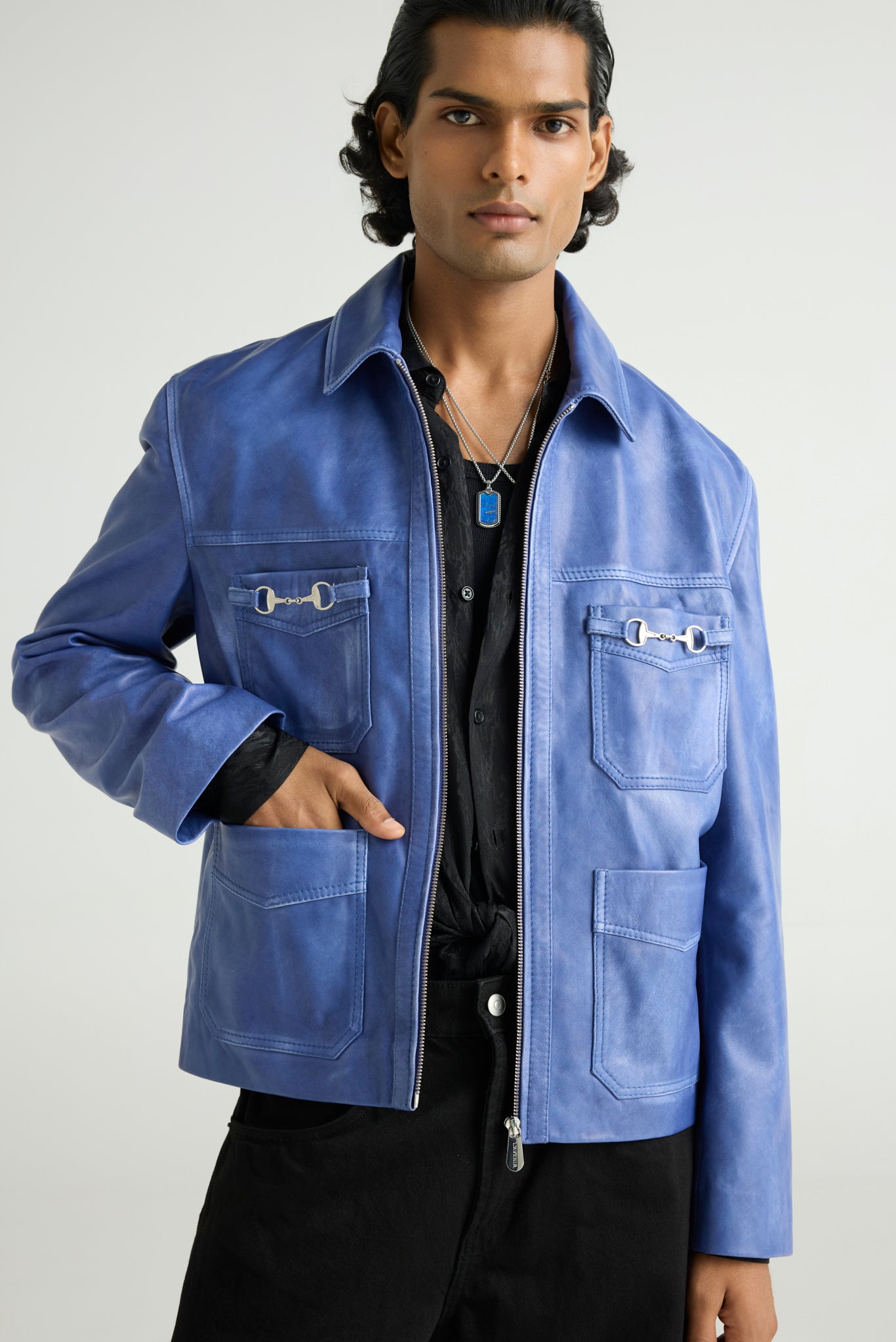 STRYKER- Electric Blue Leather Jacket