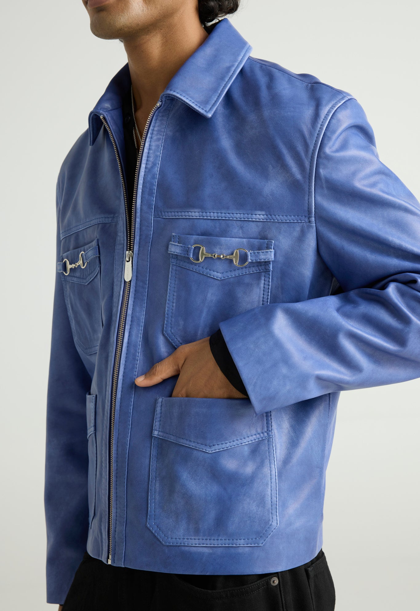 STRYKER- Electric Blue Leather Jacket