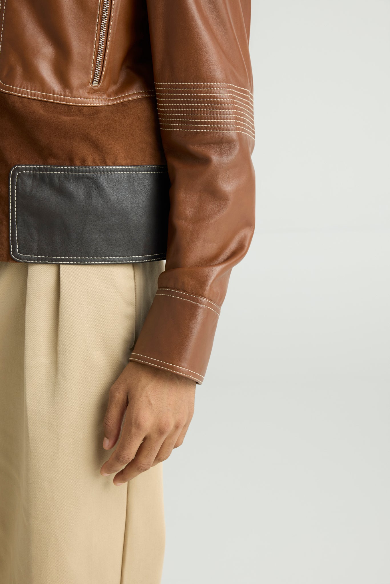 FUSE - Panelled Leather & Suede Trucker Jacket