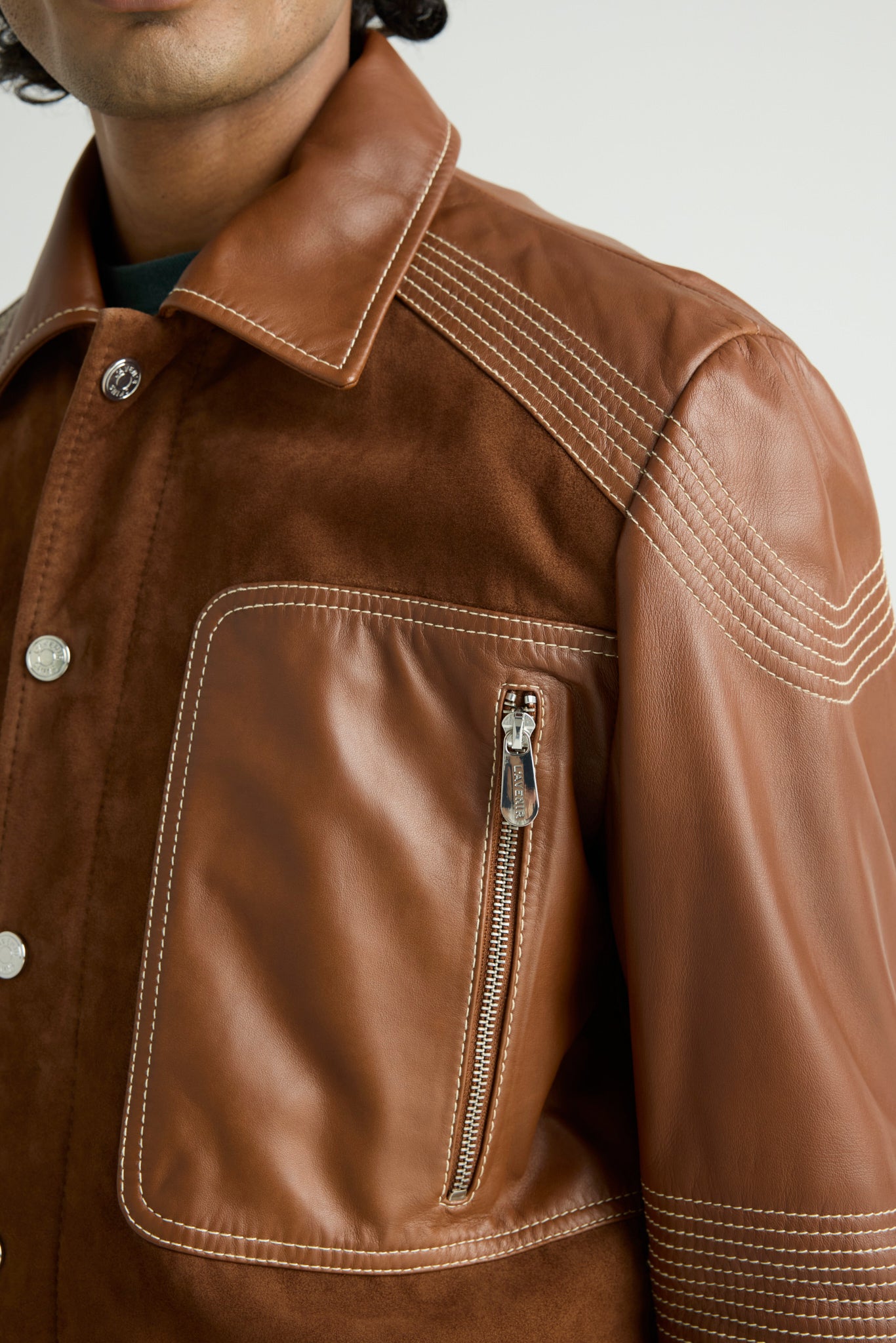 FUSE - Panelled Leather & Suede Trucker Jacket