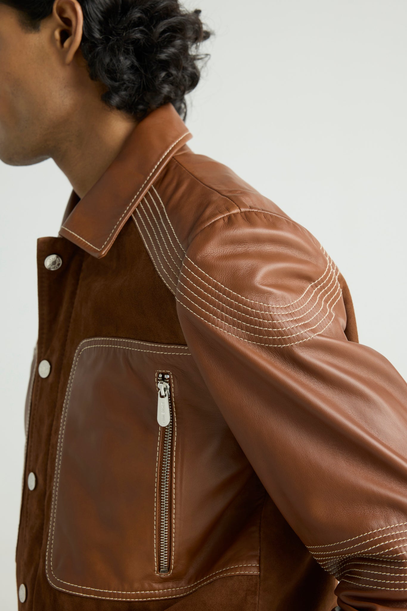FUSE - Panelled Leather & Suede Trucker Jacket