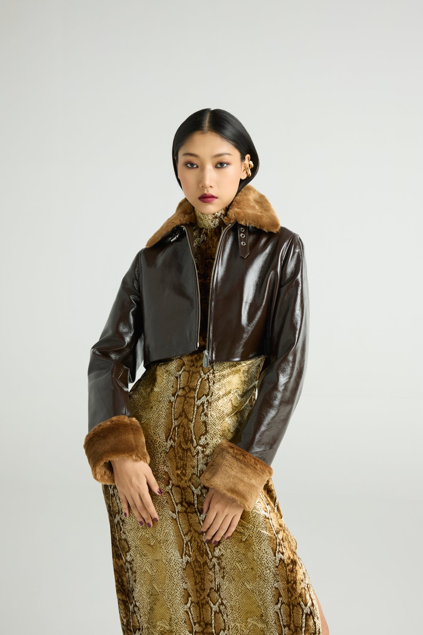 FOXX — Cropped Gloss Suede Jacket