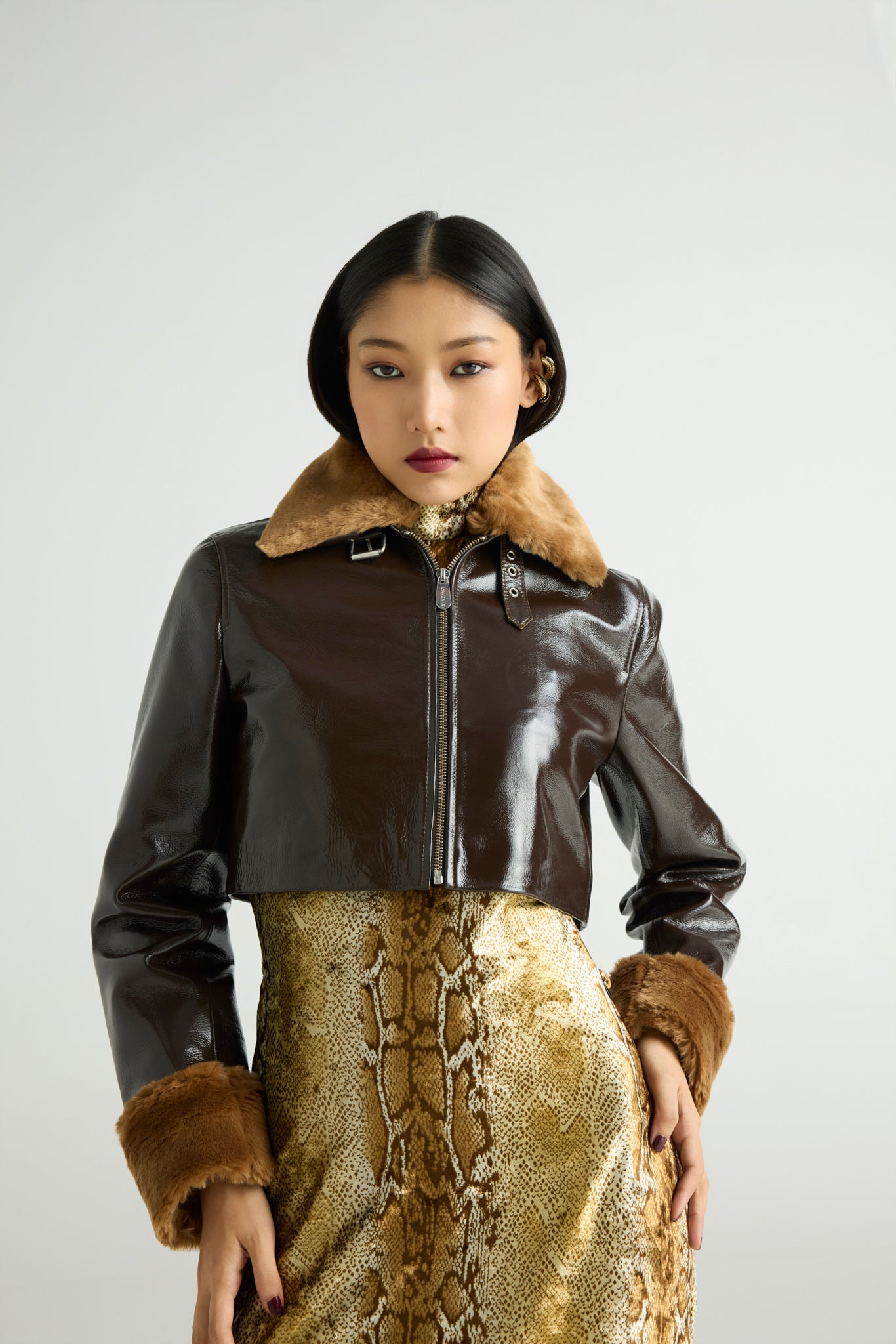 FOXX — Cropped Gloss Suede Jacket