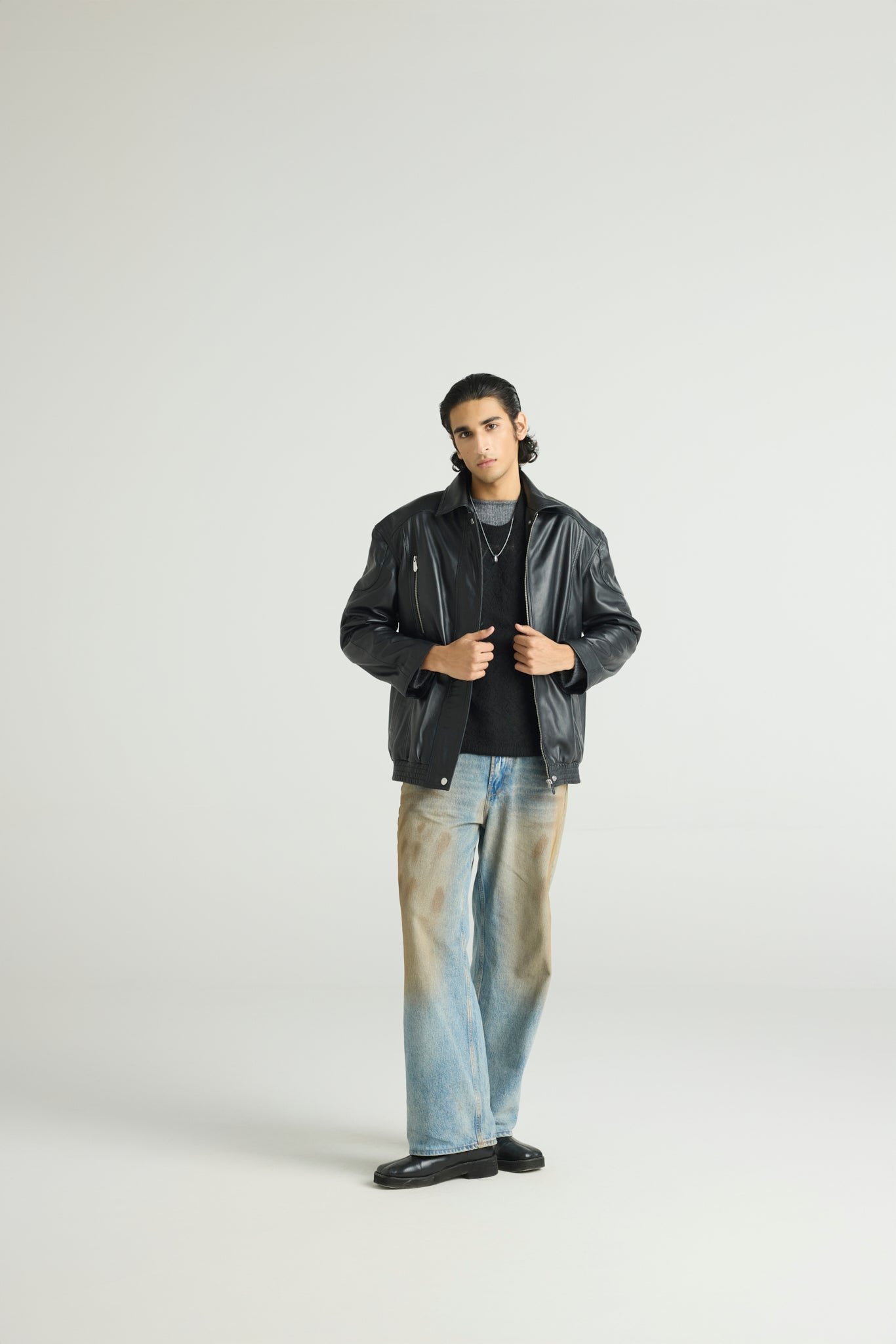 LORD - STATEMENT LEATHER BOMBER - Black