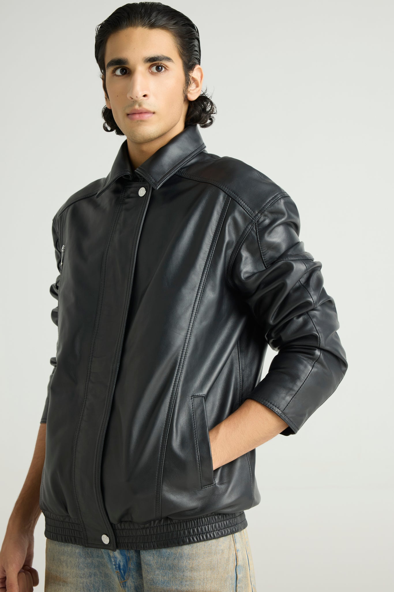 LORD - STATEMENT LEATHER BOMBER - Black