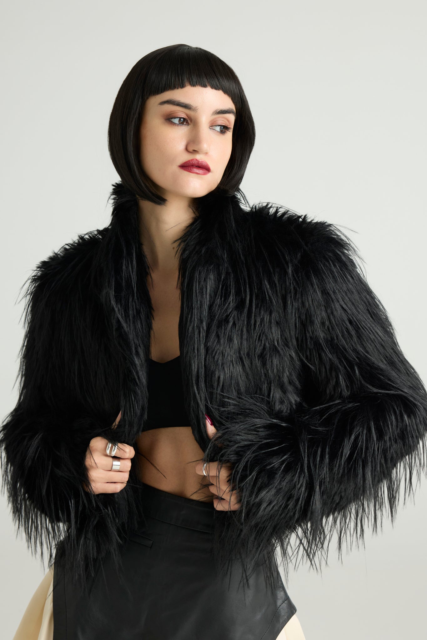 BLACK SWAN - Cropped Faux Fur Jacket