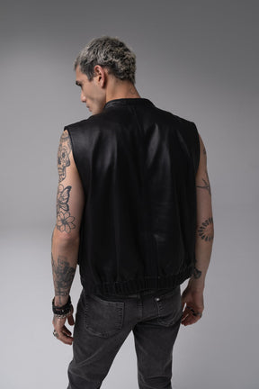 Edur - Leather Utility Gilet - Black