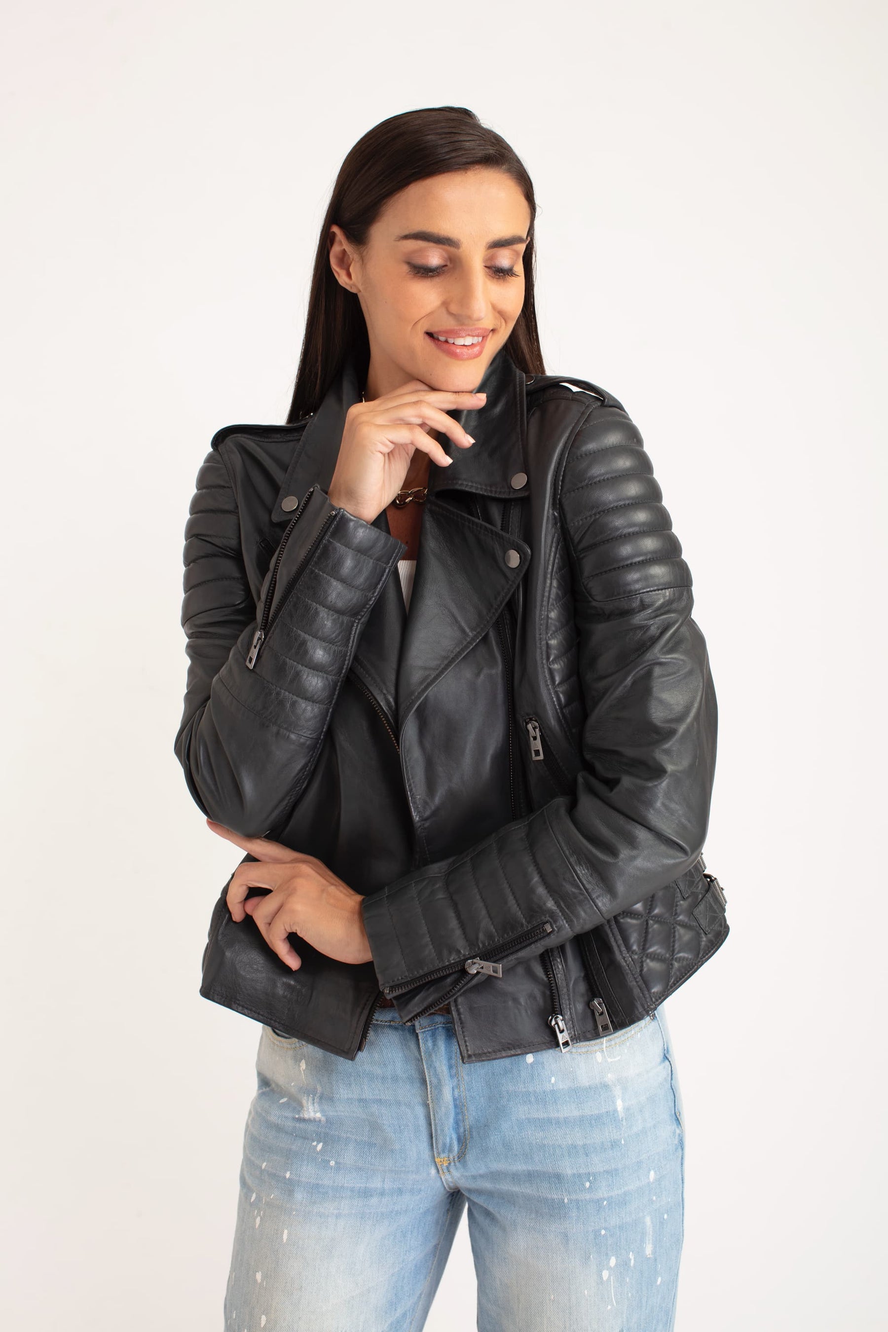 Toivo - Leather Biker Jacket - Dark Shadow