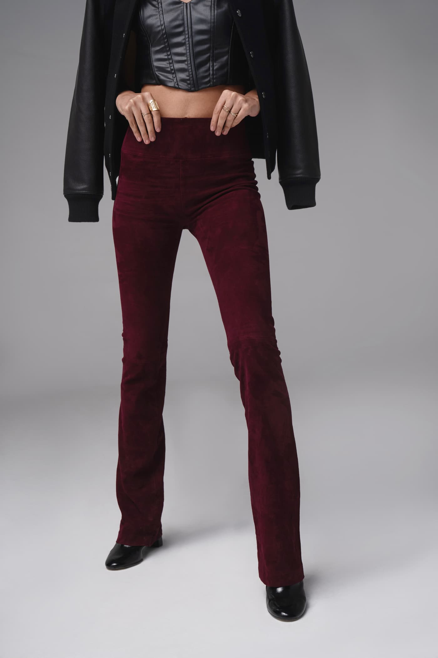 Gaia - Stretch Suede Trousers - Burgundy