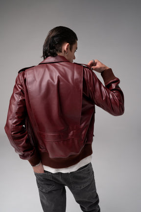 Castor - Leather Bomber Jacket - Cherry