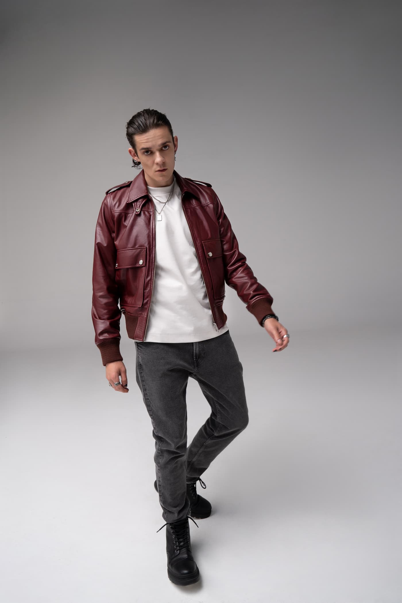 Castor - Leather Bomber Jacket - Cherry