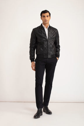 Knox - Leather Bomber Jacket - Black