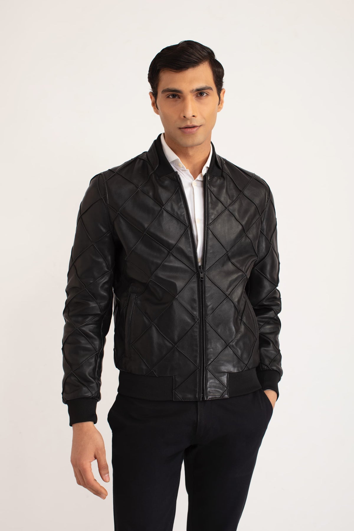 Knox - Leather Bomber Jacket - Black