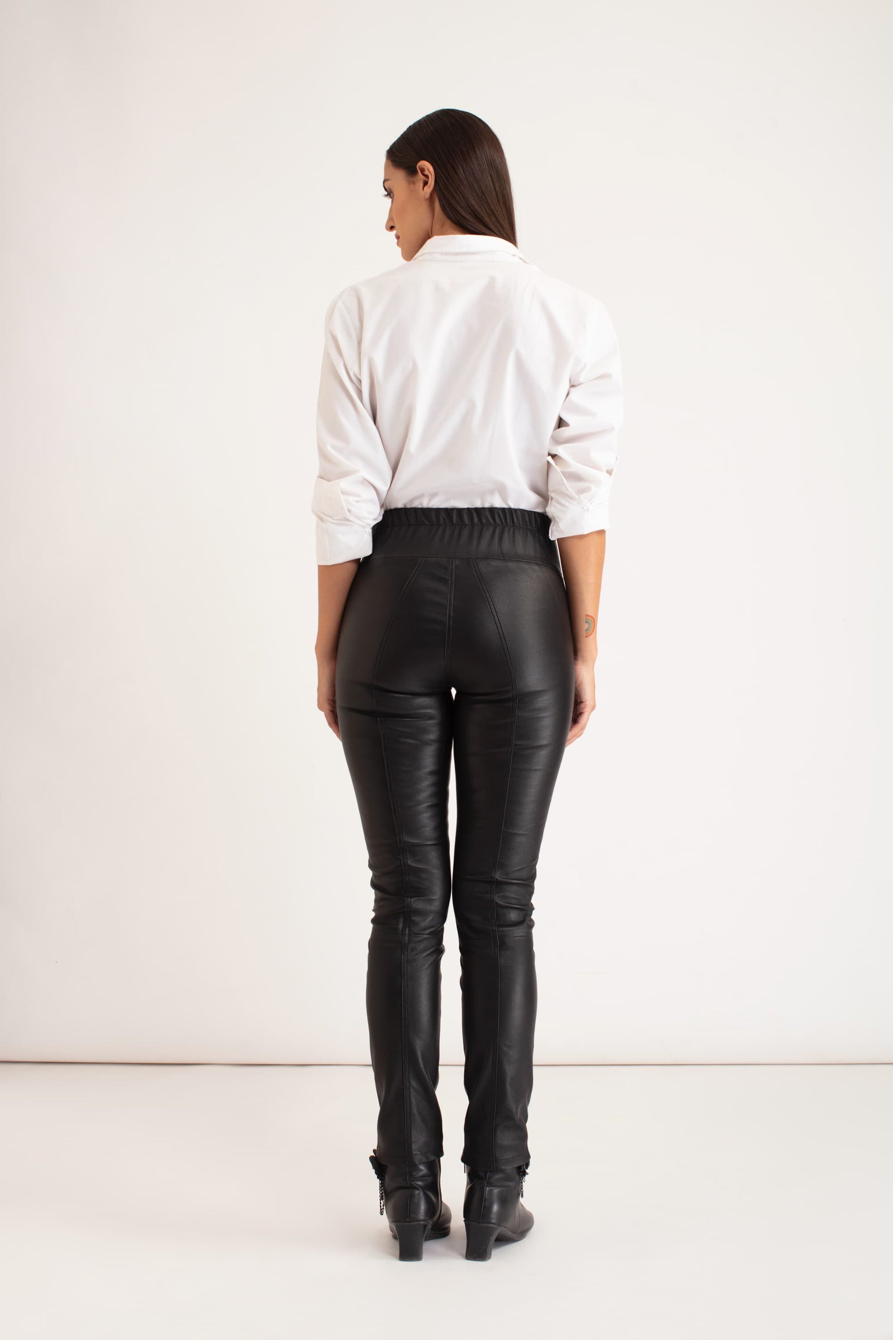 Estella - High Waisted Leather Pants - Black