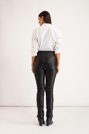 Estella - High Waisted Leather Pants - Black