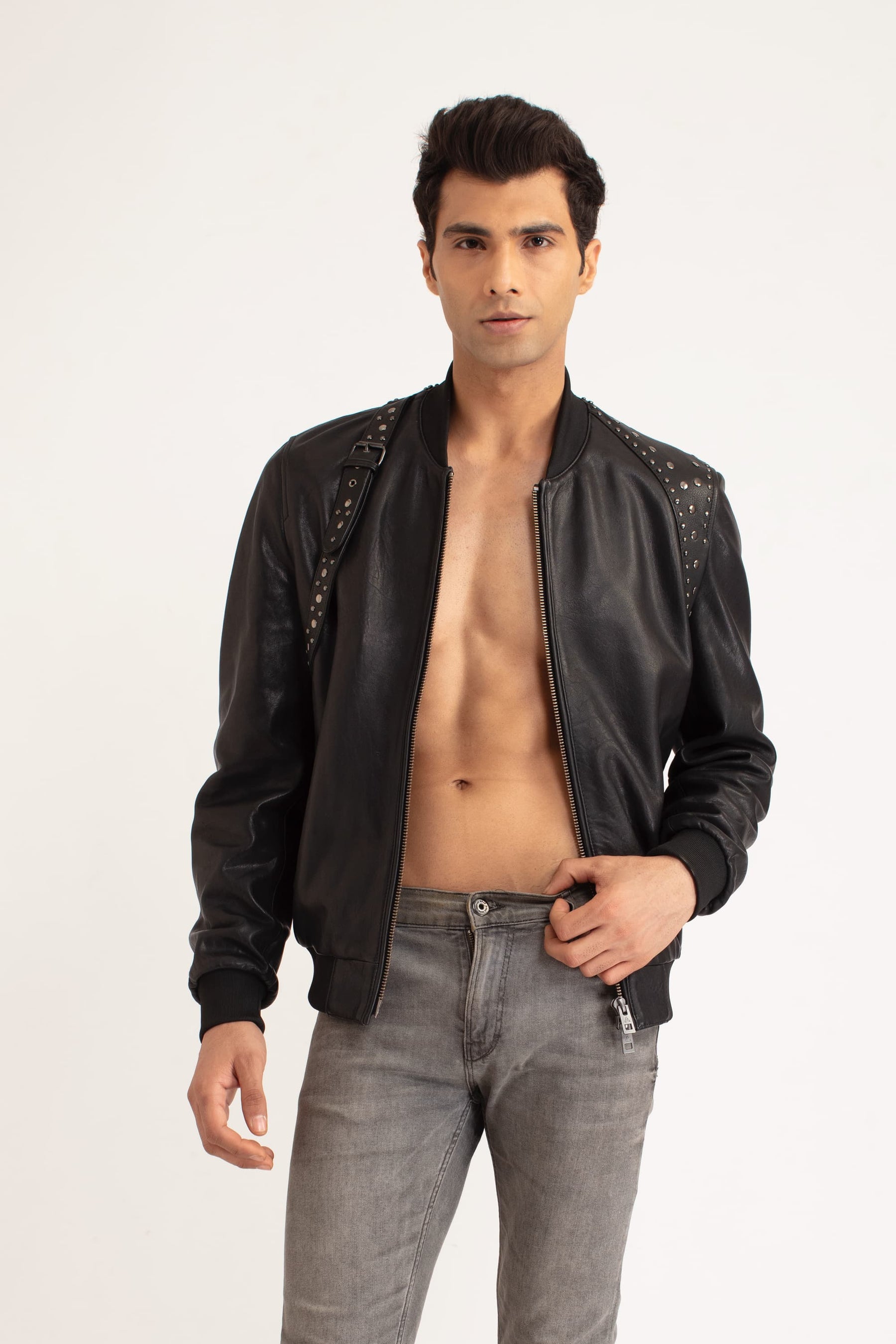 Cian - Studded Bomber Jacket - Black