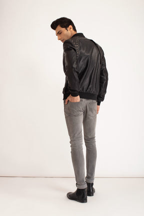 Cian - Studded Bomber Jacket - Black