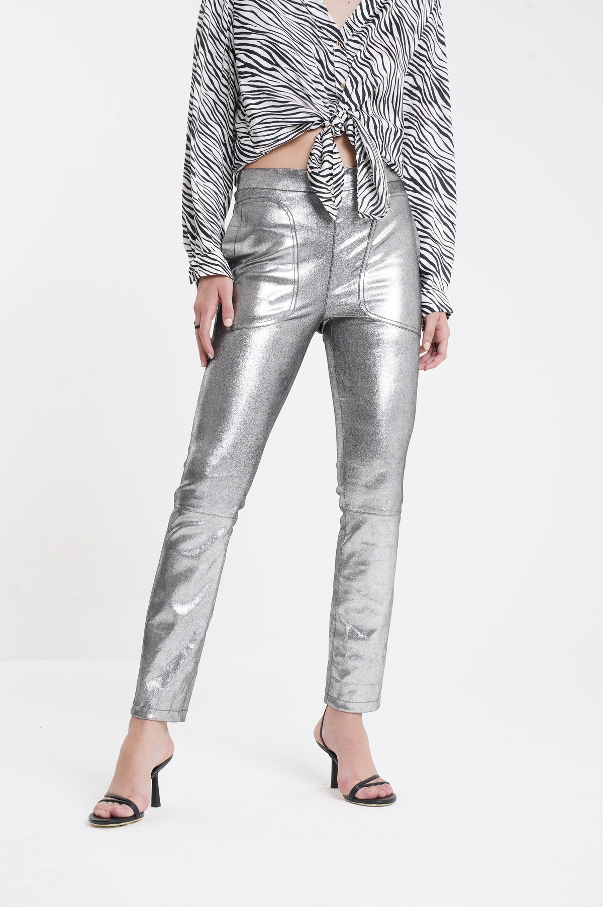 RIFT - LEATHER METALLIC PANTS - SILVER