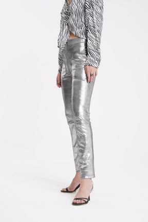 RIFT - LEATHER METALLIC PANTS - SILVER