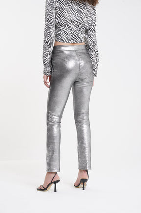 RIFT - LEATHER METALLIC PANTS - SILVER